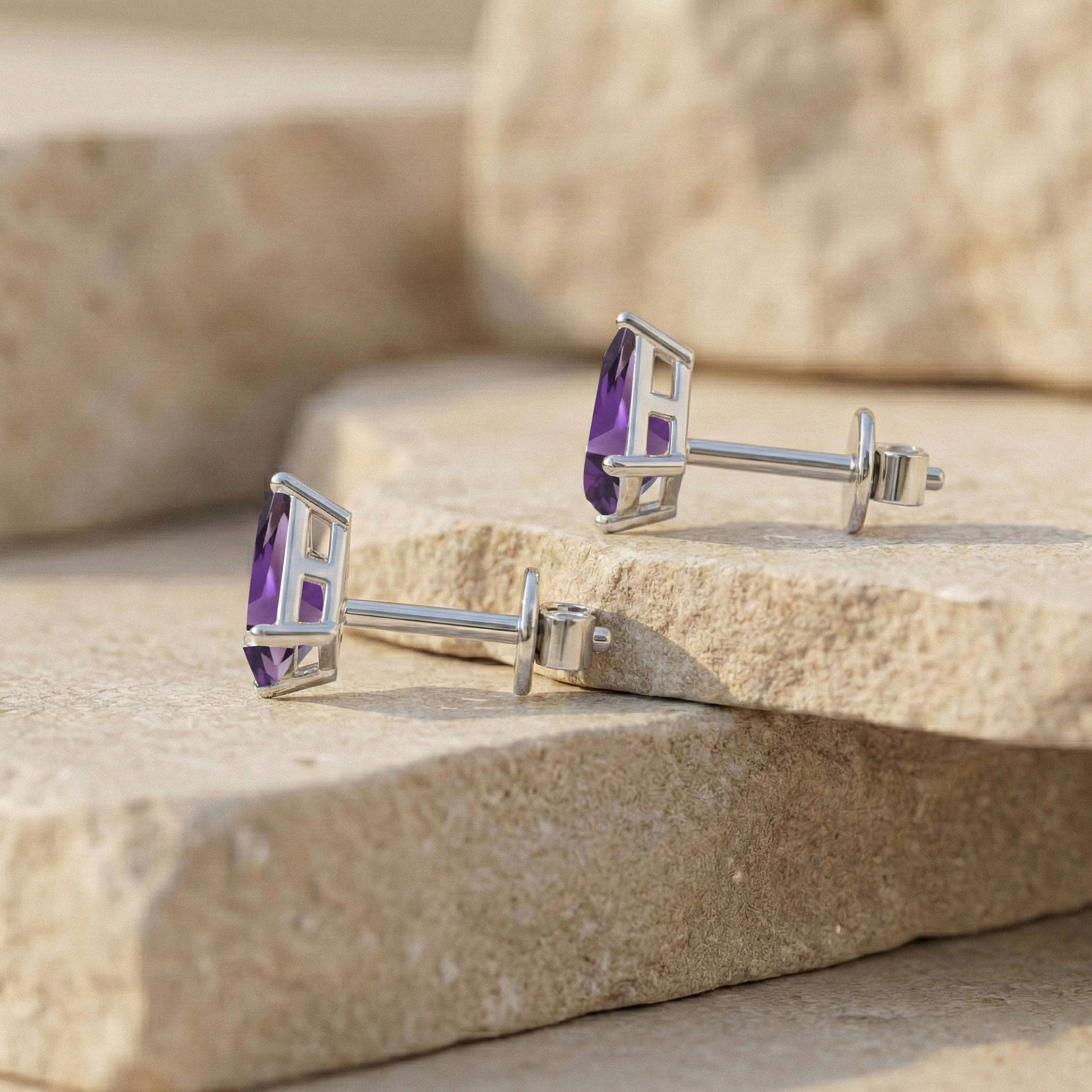 Amethyst Kite Stud Earrings in 925 Sterling Silver 7x5 MM 1.50ct