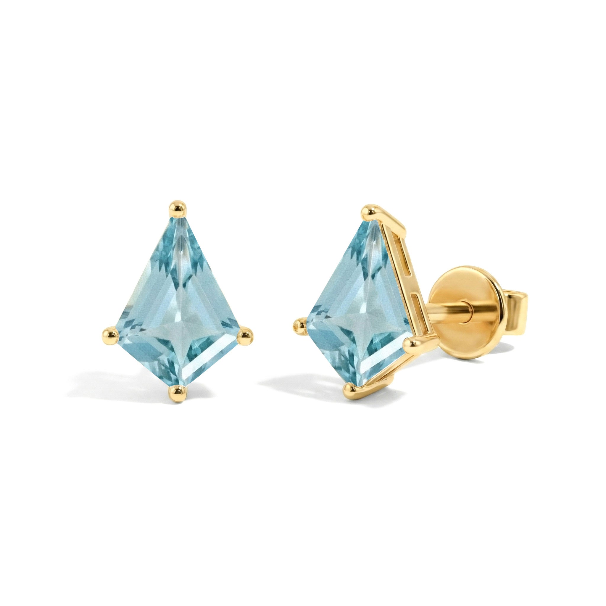 Aquamarine Kite Stud Earrings in Yellow Gold Plated 7x5 MM 1.50ct