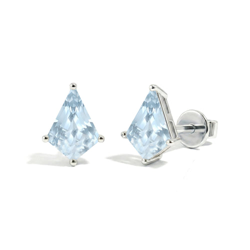 Aquamarine Kite Stud Earrings in 925 Sterling Silver 7x5 MM 1.50ct