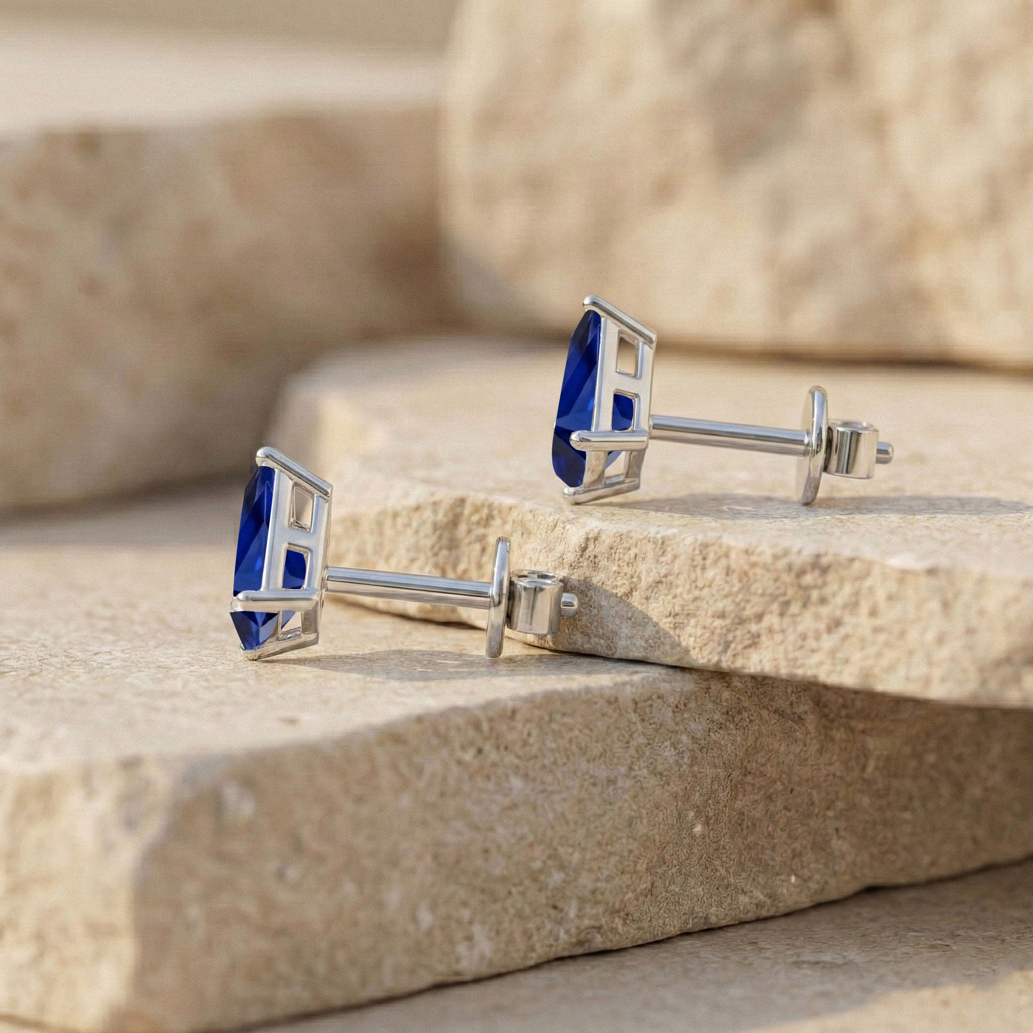 Blue Sapphire Kite Stud Earrings in 925 Sterling Silver 7x5 MM 1.50ct