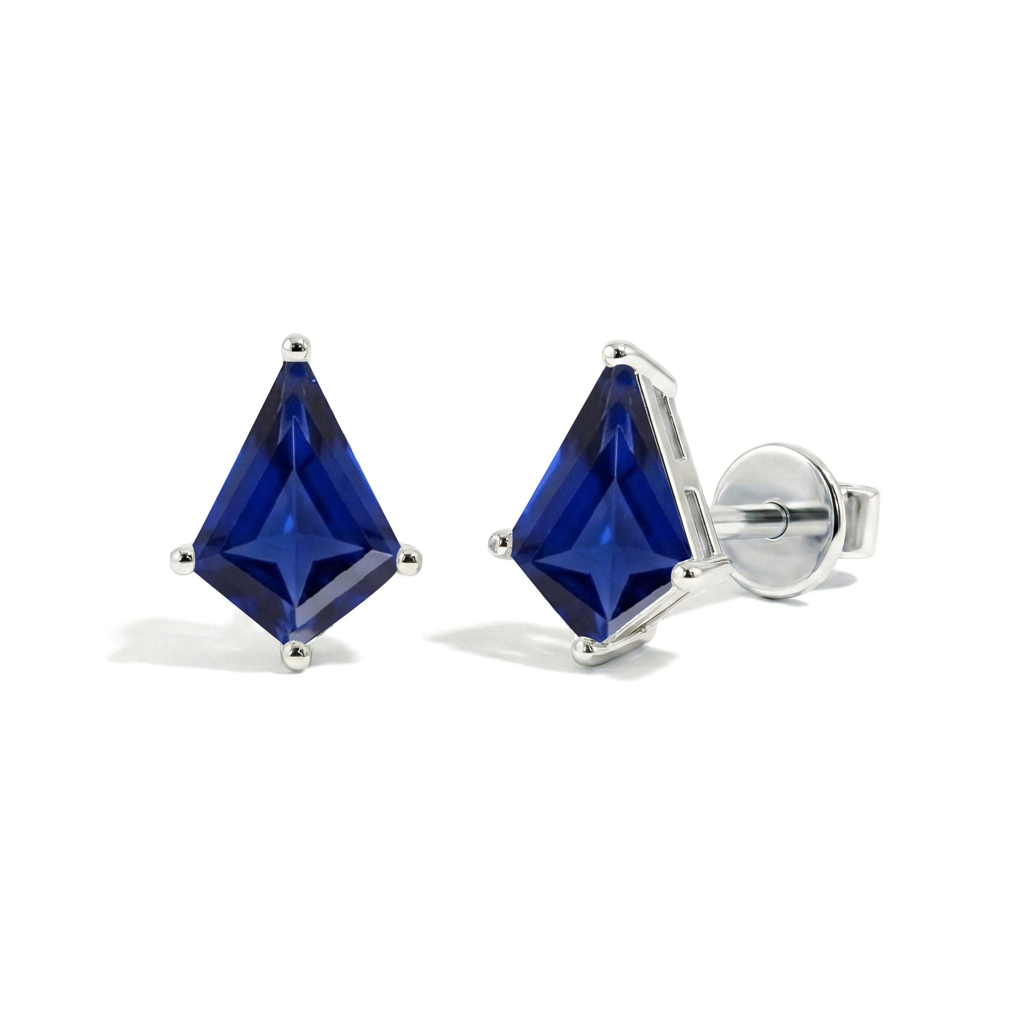 Blue Sapphire Kite Stud Earrings in 925 Sterling Silver 7x5 MM 1.50ct