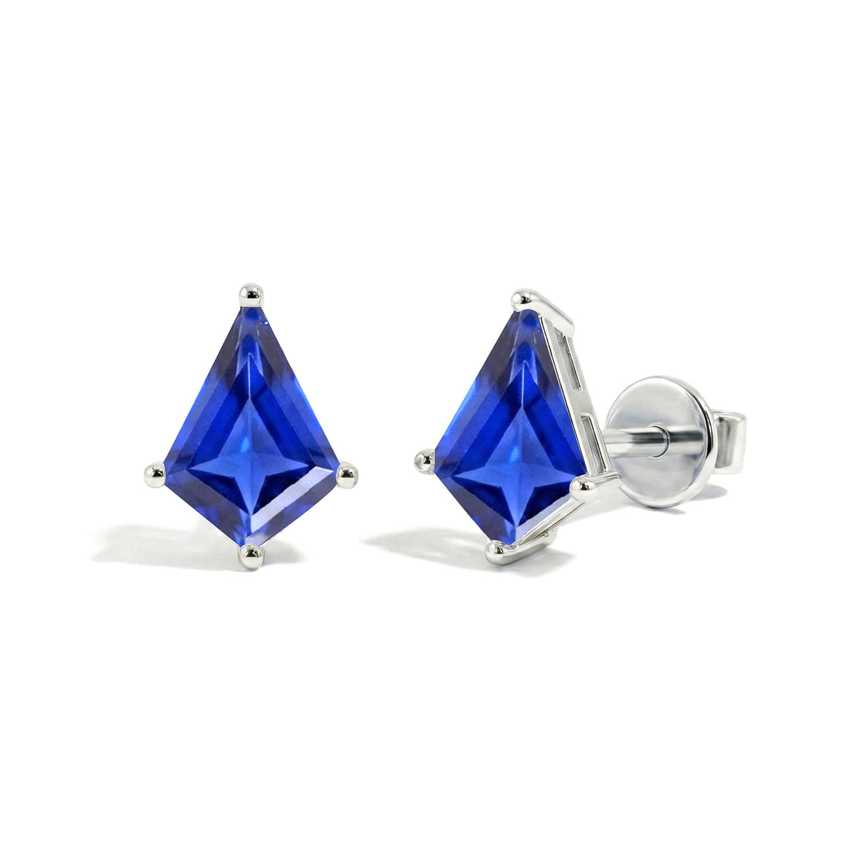 Blue Sapphire Kite Stud Earrings in 925 Sterling Silver 7x5 MM 1.50ct