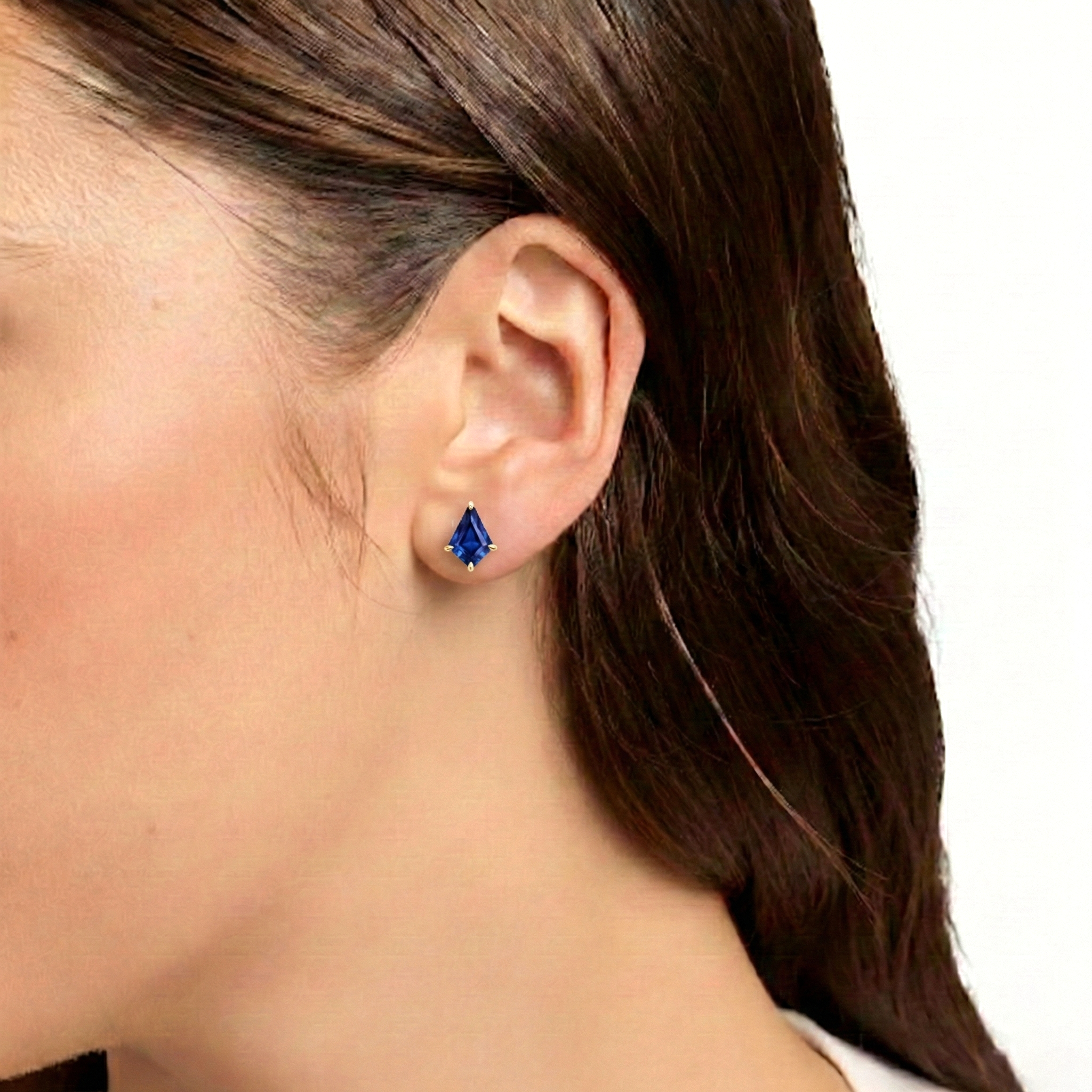 Blue Sapphire Kite Stud Earrings in 925 Sterling Silver 7x5 MM 1.50ct