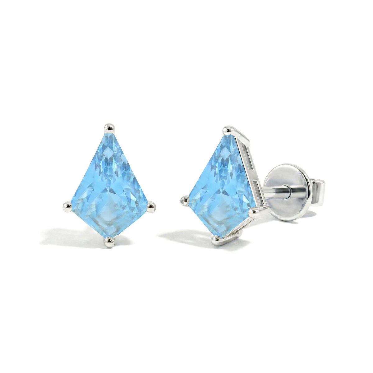 Blue Topaz Kite Stud Earrings in 925 Sterling Silver 7x5 MM 1.50ct