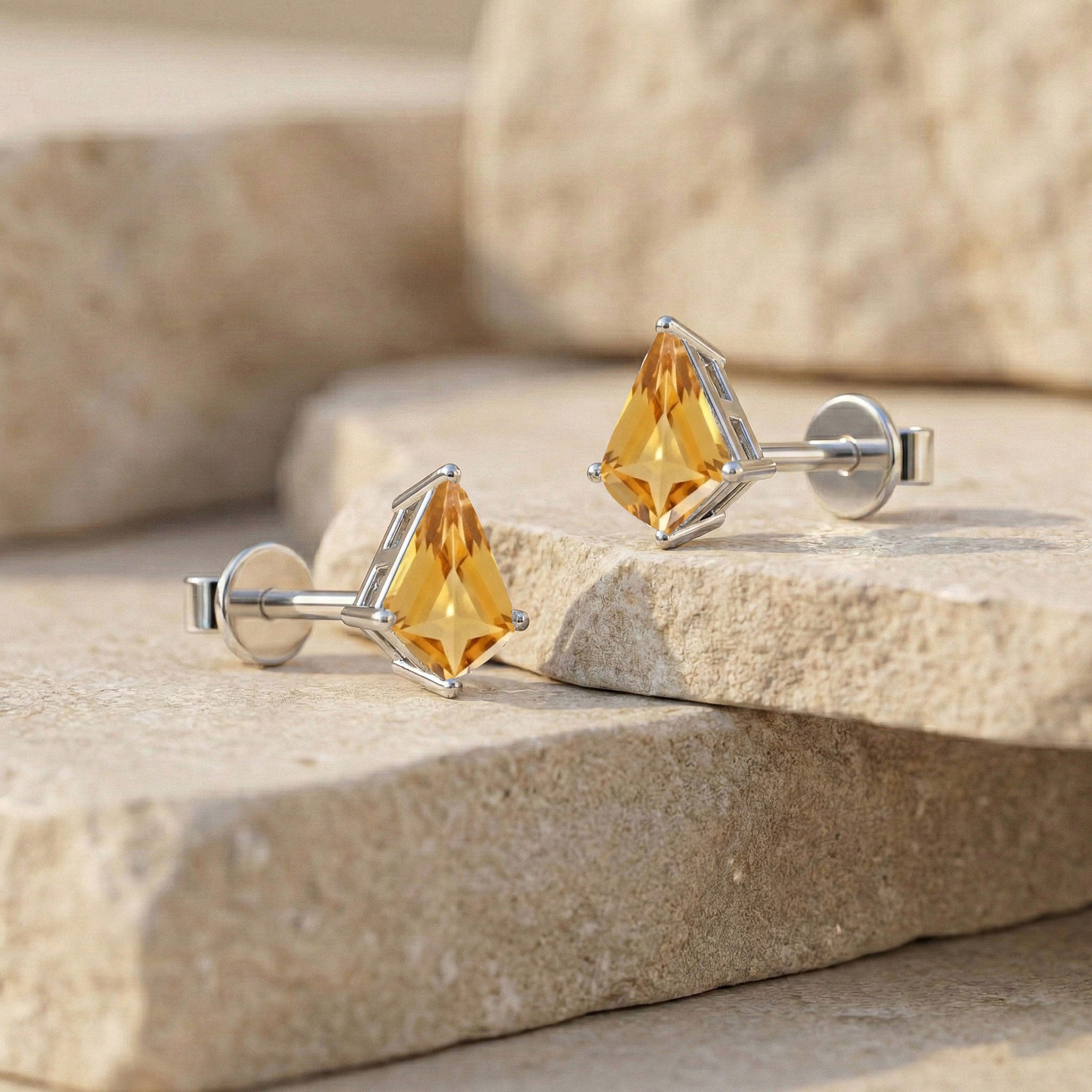 Citrine Kite Stud Earrings in 925 Sterling Silver 7x5 MM 1.50ct