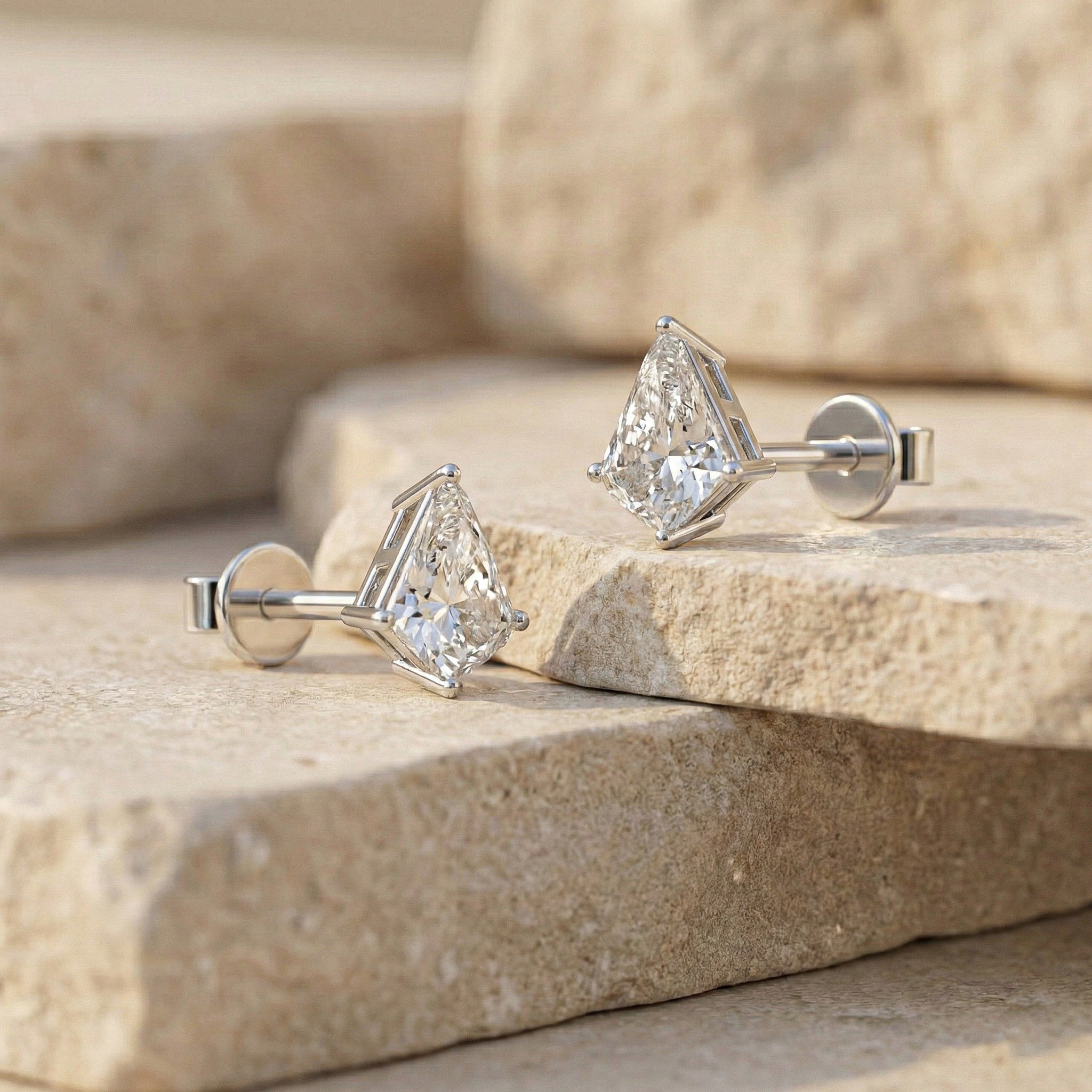 Simulated Diamond Kite Stud Earrings in 925 Sterling Silver 7x5 MM 1.50ct