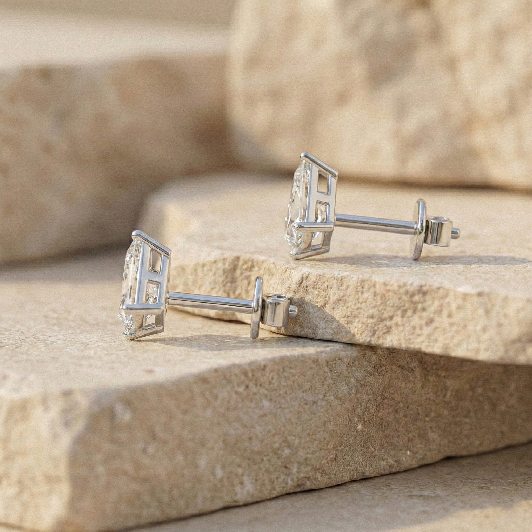 Simulated Diamond Kite Stud Earrings in 925 Sterling Silver 7x5 MM 1.50ct