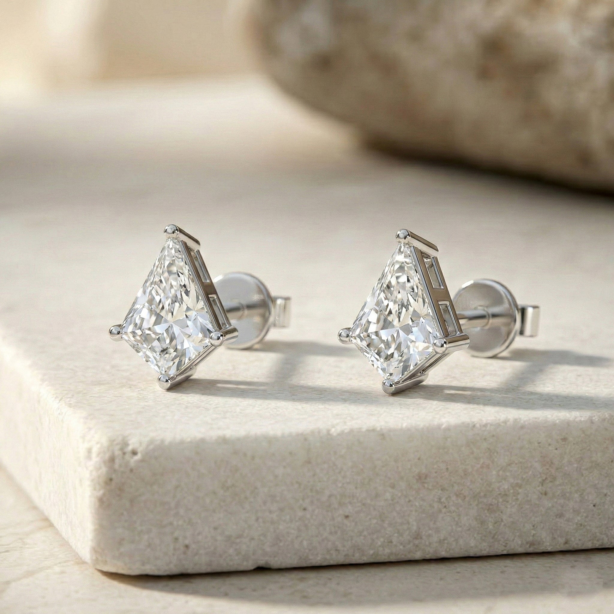 Simulated Diamond Kite Stud Earrings in 925 Sterling Silver 7x5 MM 1.50ct