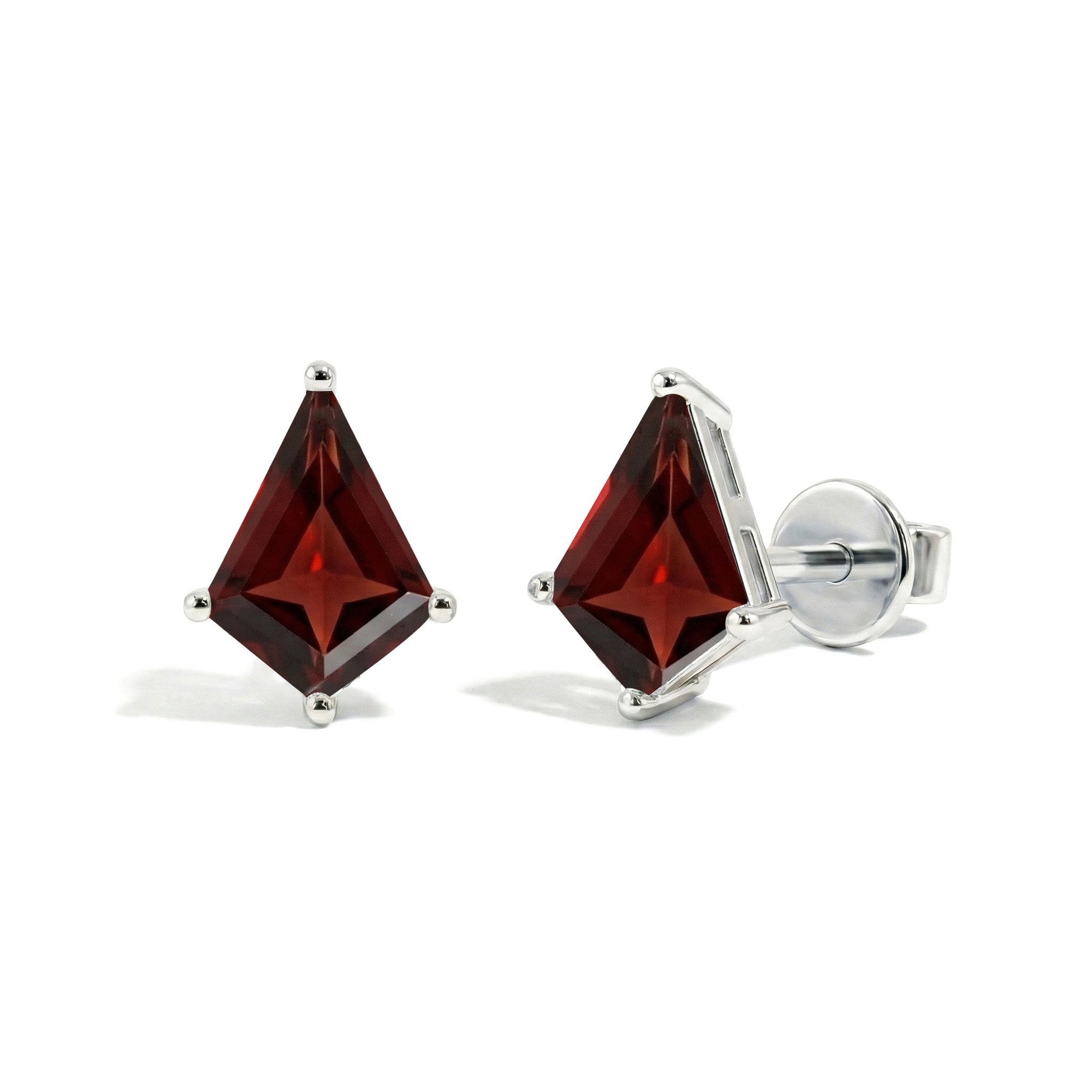 Drop garnet earrings kite stud sterling silver design