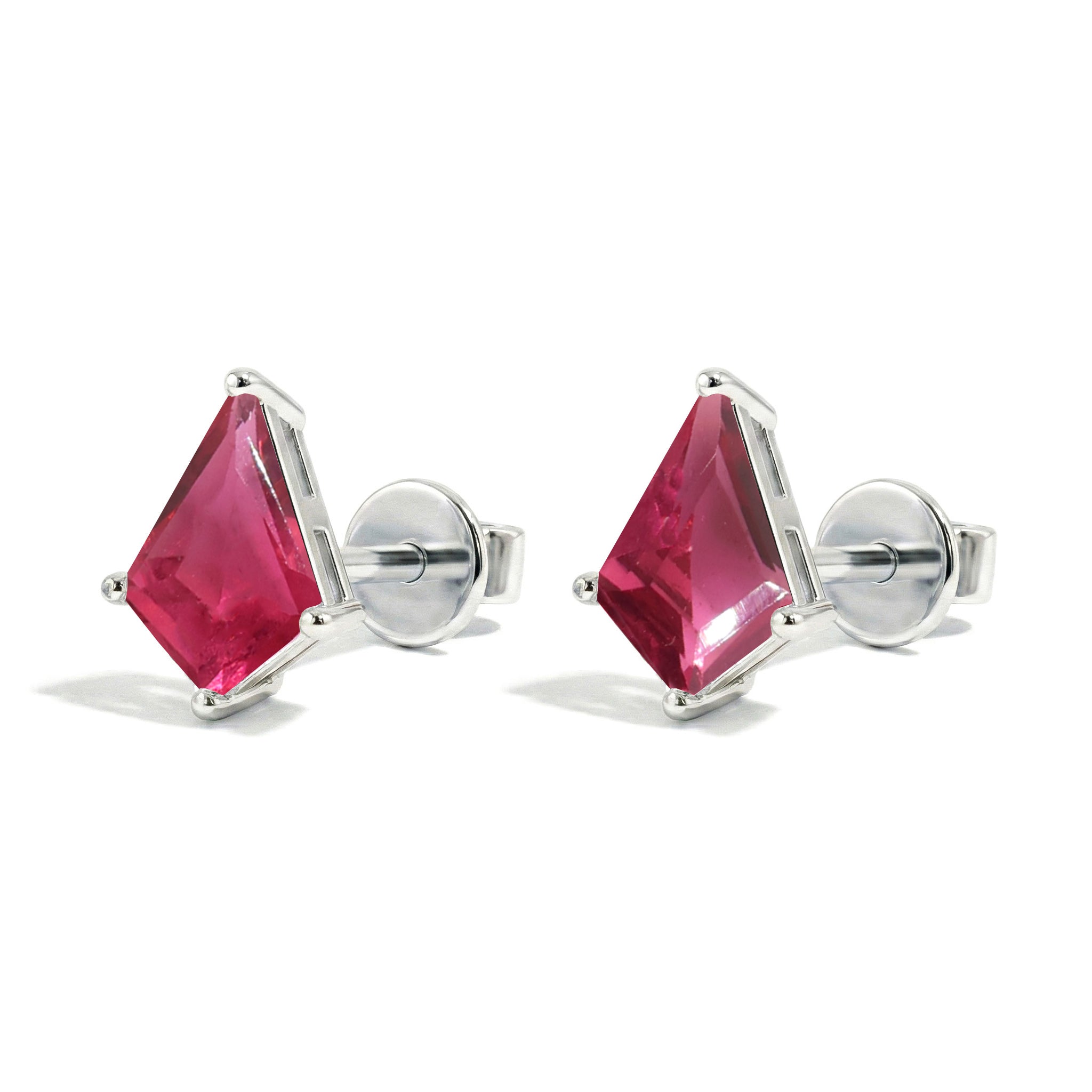 Pink Tourmaline Kite Stud Earrings in 925 Sterling Silver 7x5 MM 1.50ct
