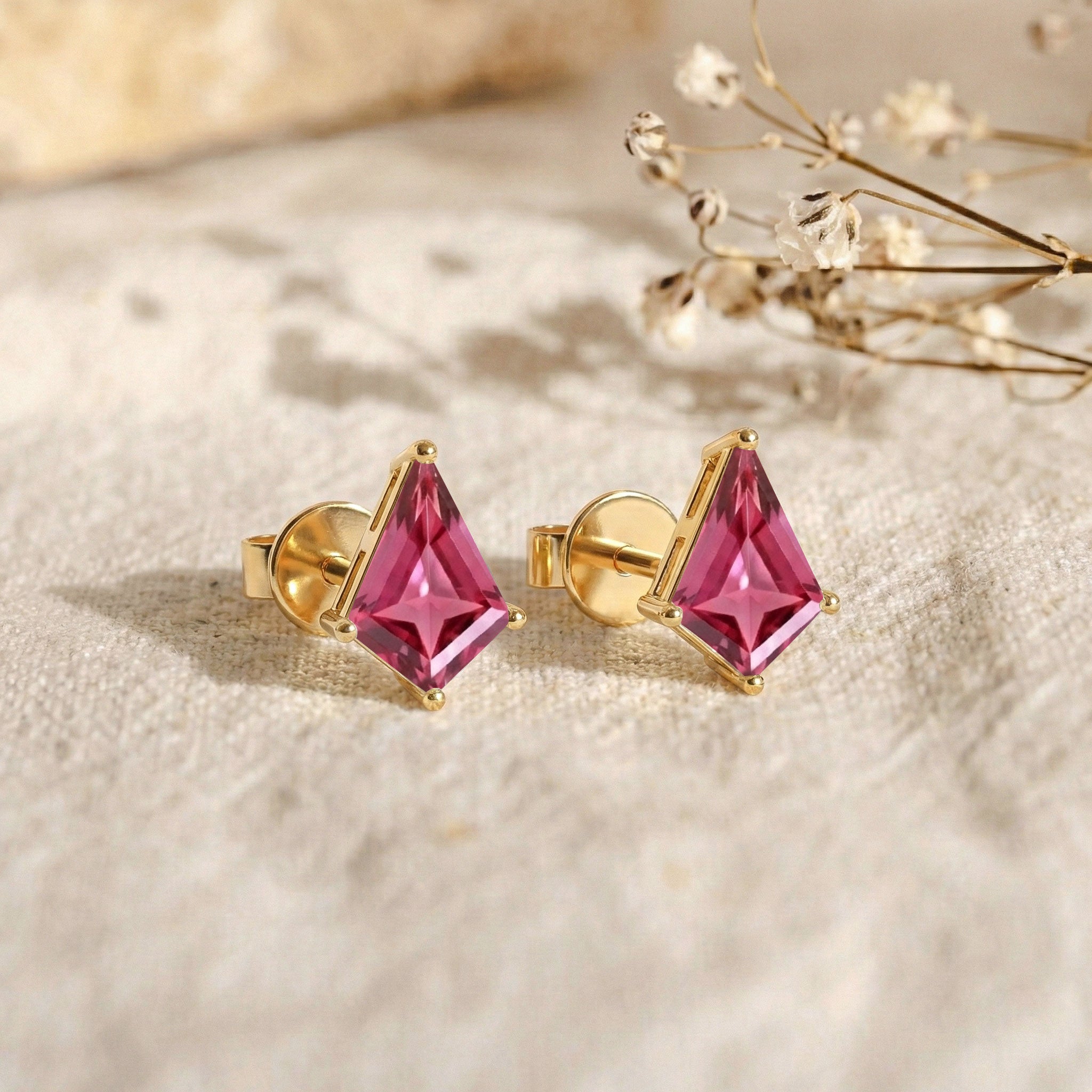 Pink Tourmaline Kite Stud Earrings in 925 Sterling Silver 7x5 MM 1.50ct