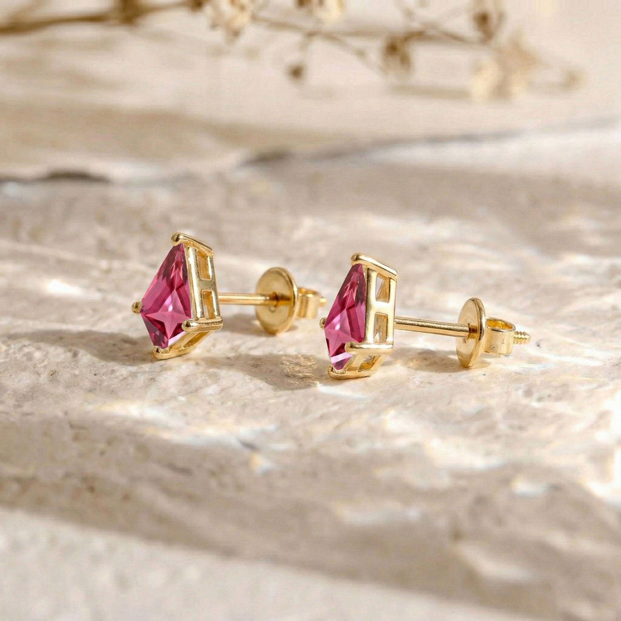 Pink Tourmaline Kite Stud Earrings in 925 Sterling Silver 7x5 MM 1.50ct