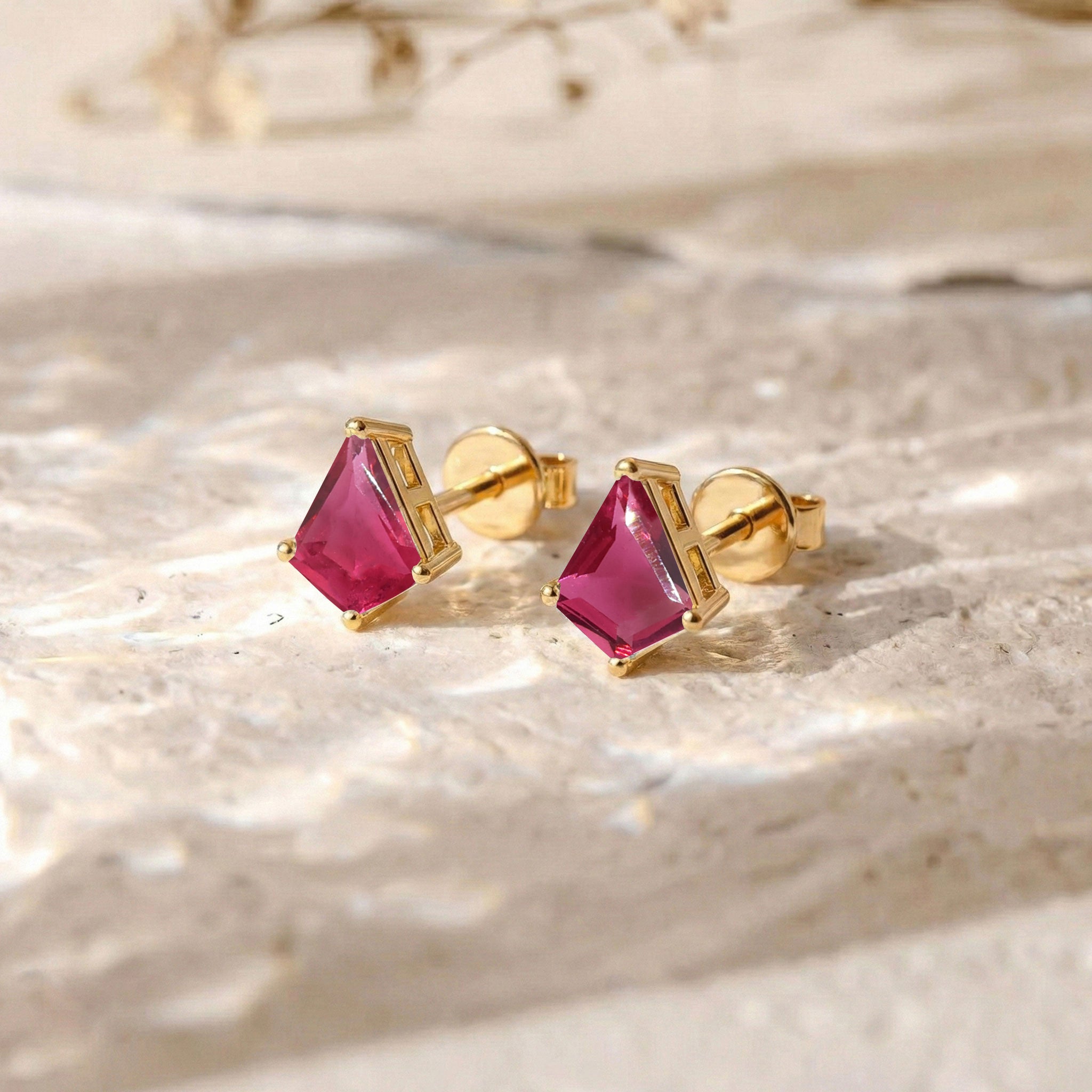 Pink Tourmaline Kite Stud Earrings in 925 Sterling Silver 7x5 MM 1.50ct