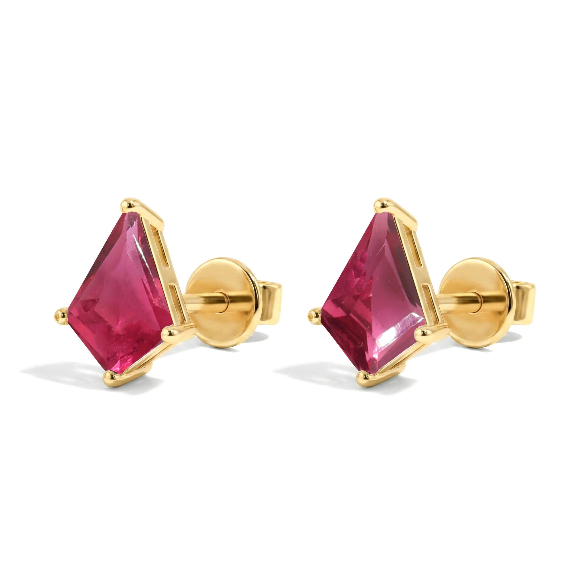 Pink Tourmaline Kite Stud Earrings in 925 Sterling Silver 7x5 MM 1.50ct