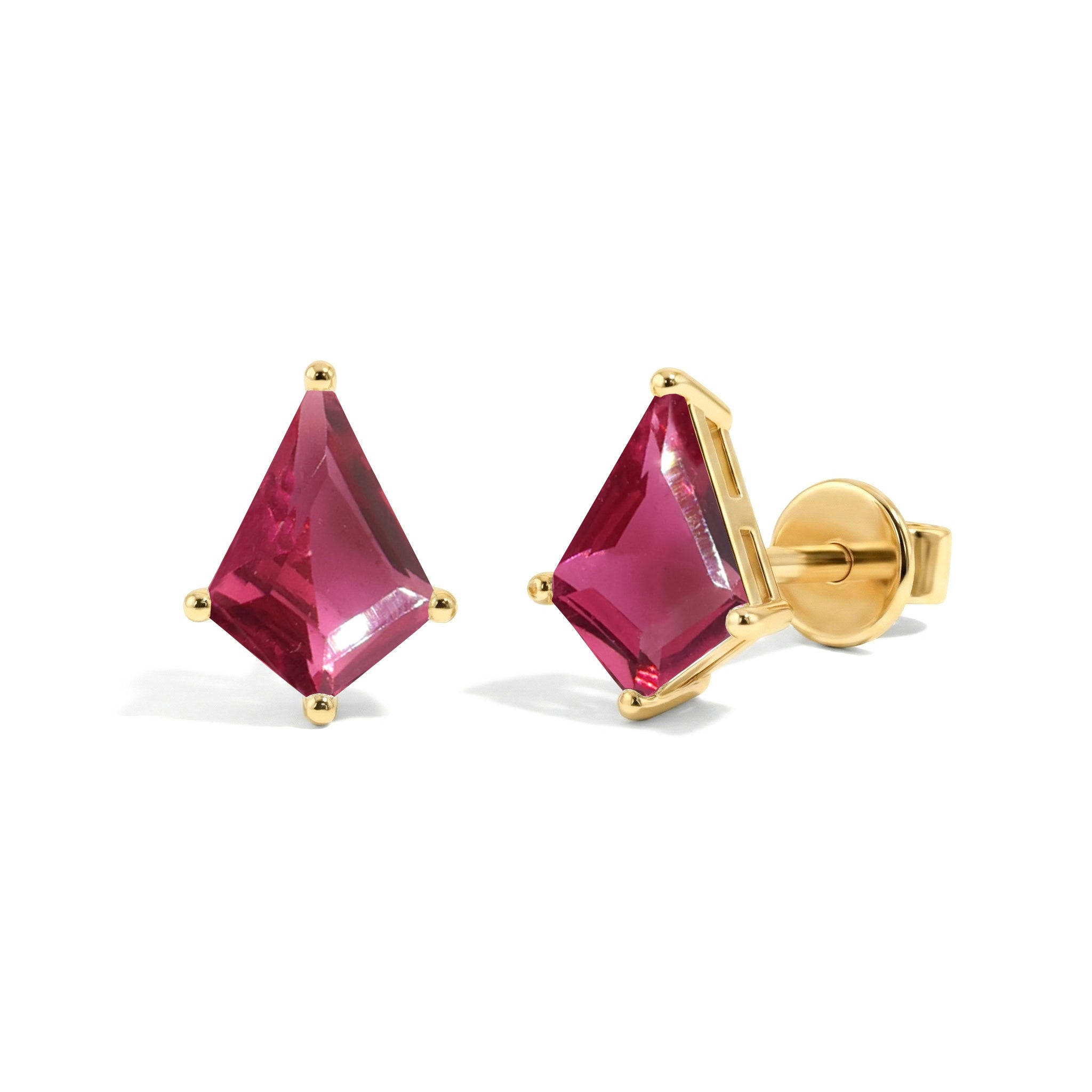Pink Tourmaline Kite Stud Earrings in 925 Sterling Silver 7x5 MM 1.50ct