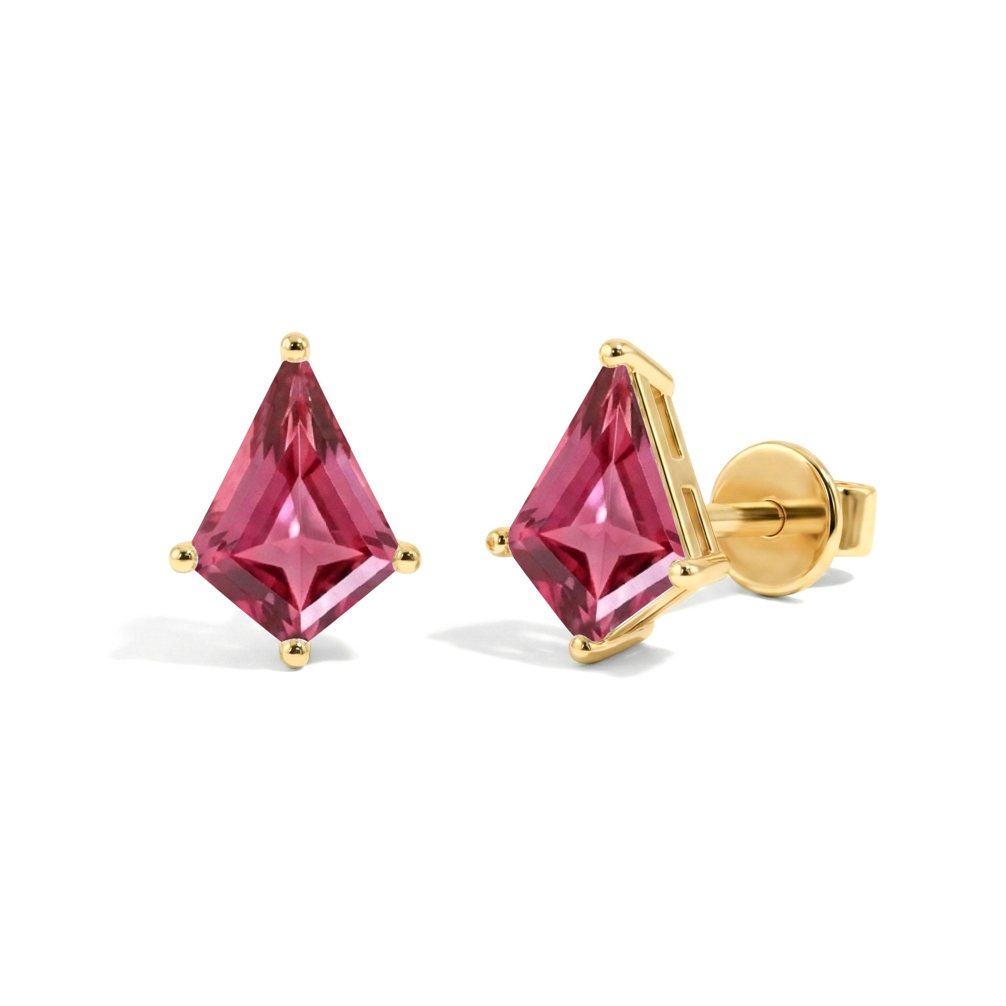 Pink Tourmaline Kite Stud Earrings in Yellow Gold Plated 7x5 MM 1.50ct