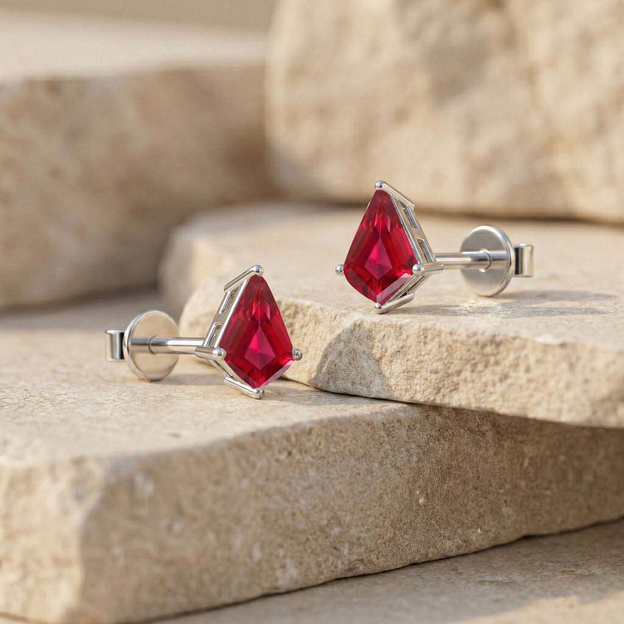 Ruby Kite Stud Earrings in 925 Sterling Silver 7x5 MM 1.50ct