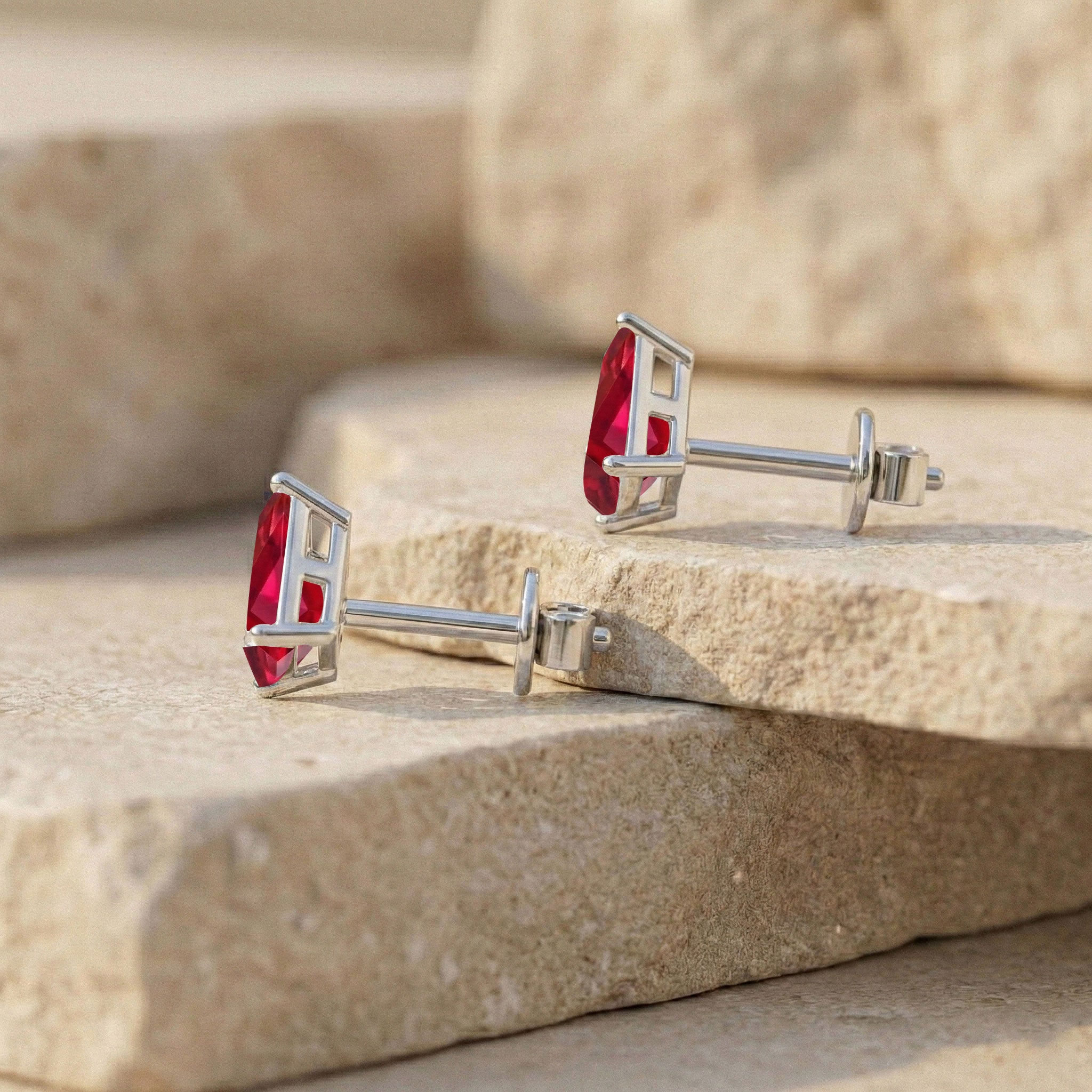 Ruby Kite Stud Earrings in 925 Sterling Silver 7x5 MM 1.50ct