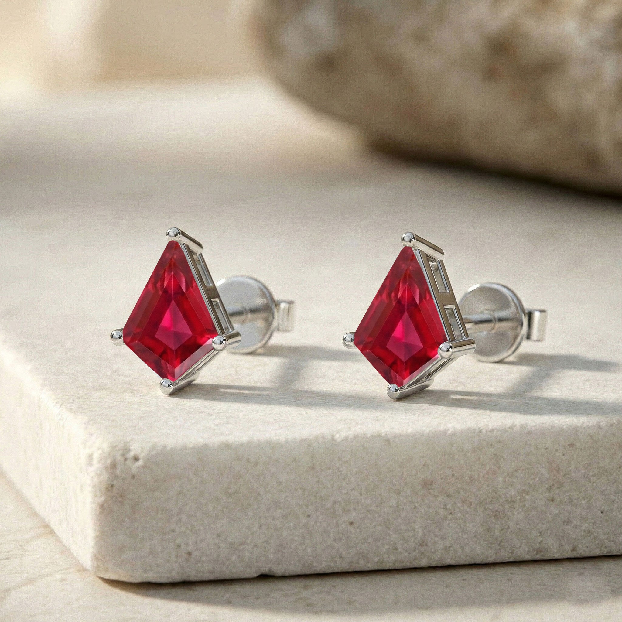 Ruby Kite Stud Earrings in 925 Sterling Silver 7x5 MM 1.50ct