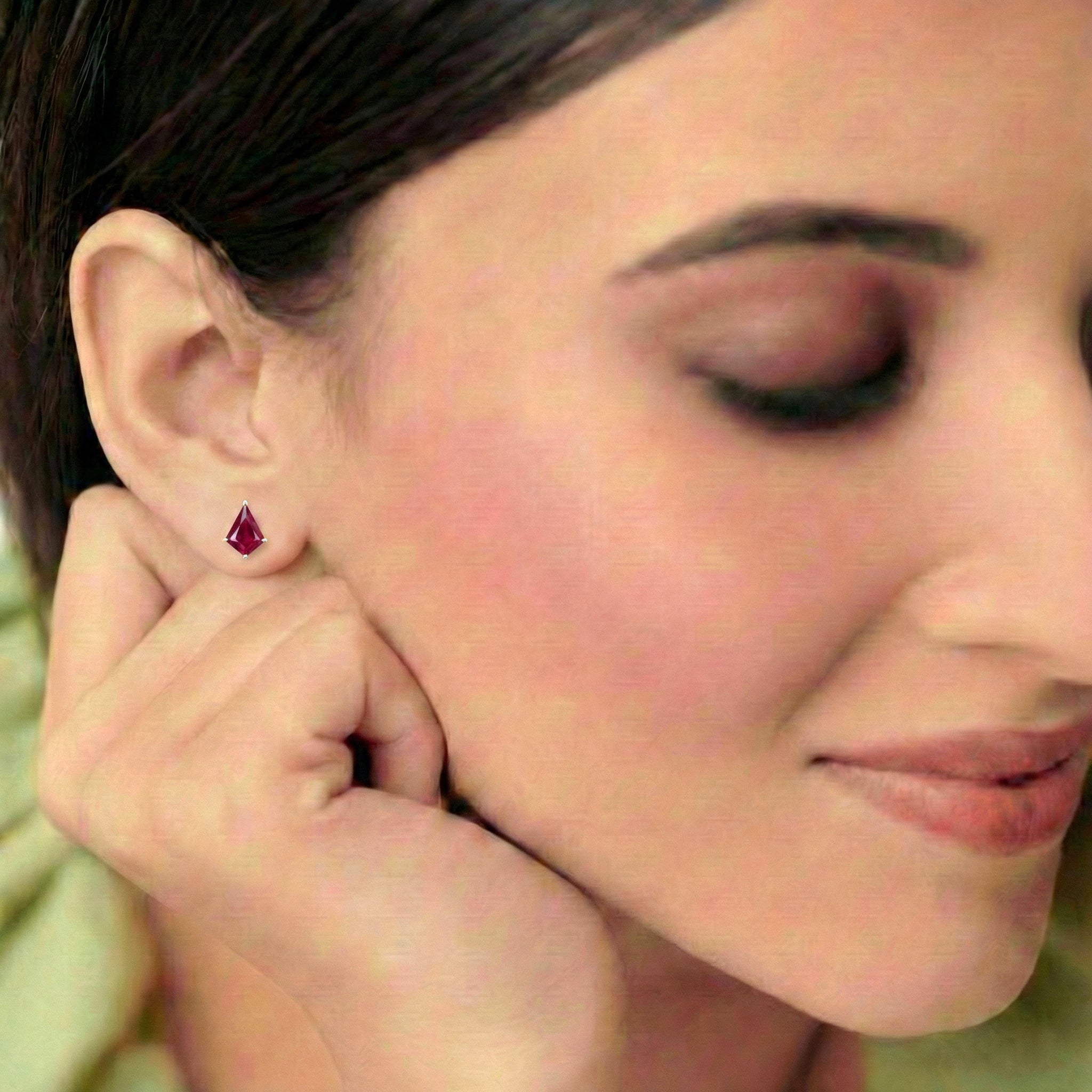 Ruby Kite Stud Earrings in 925 Sterling Silver 7x5 MM 1.50ct