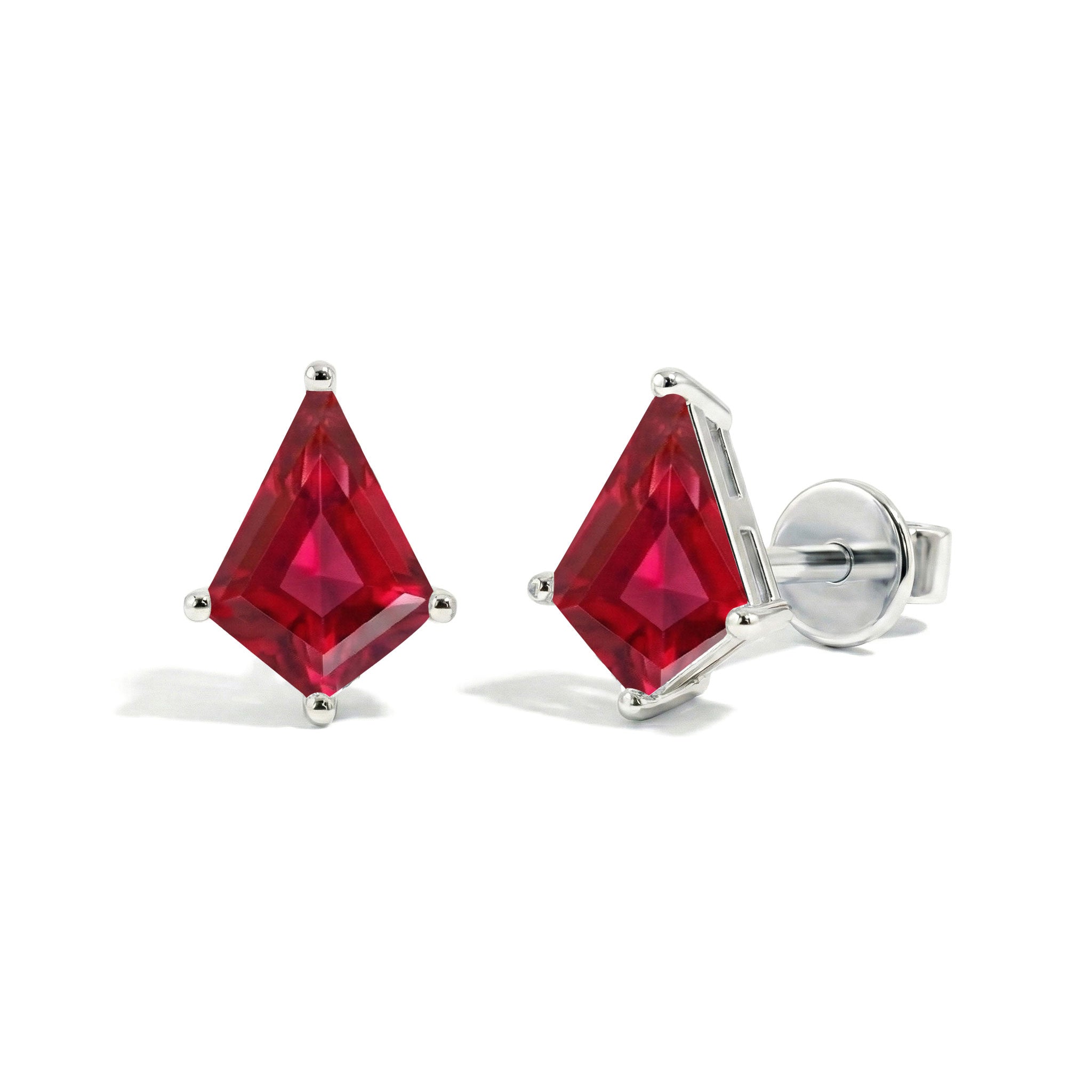 Ruby Kite Stud Earrings in 925 Sterling Silver 7x5 MM 1.50ct