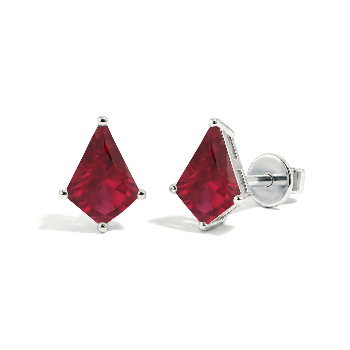 Ruby Kite Stud Earrings in 925 Sterling Silver 7x5 MM 1.50ct
