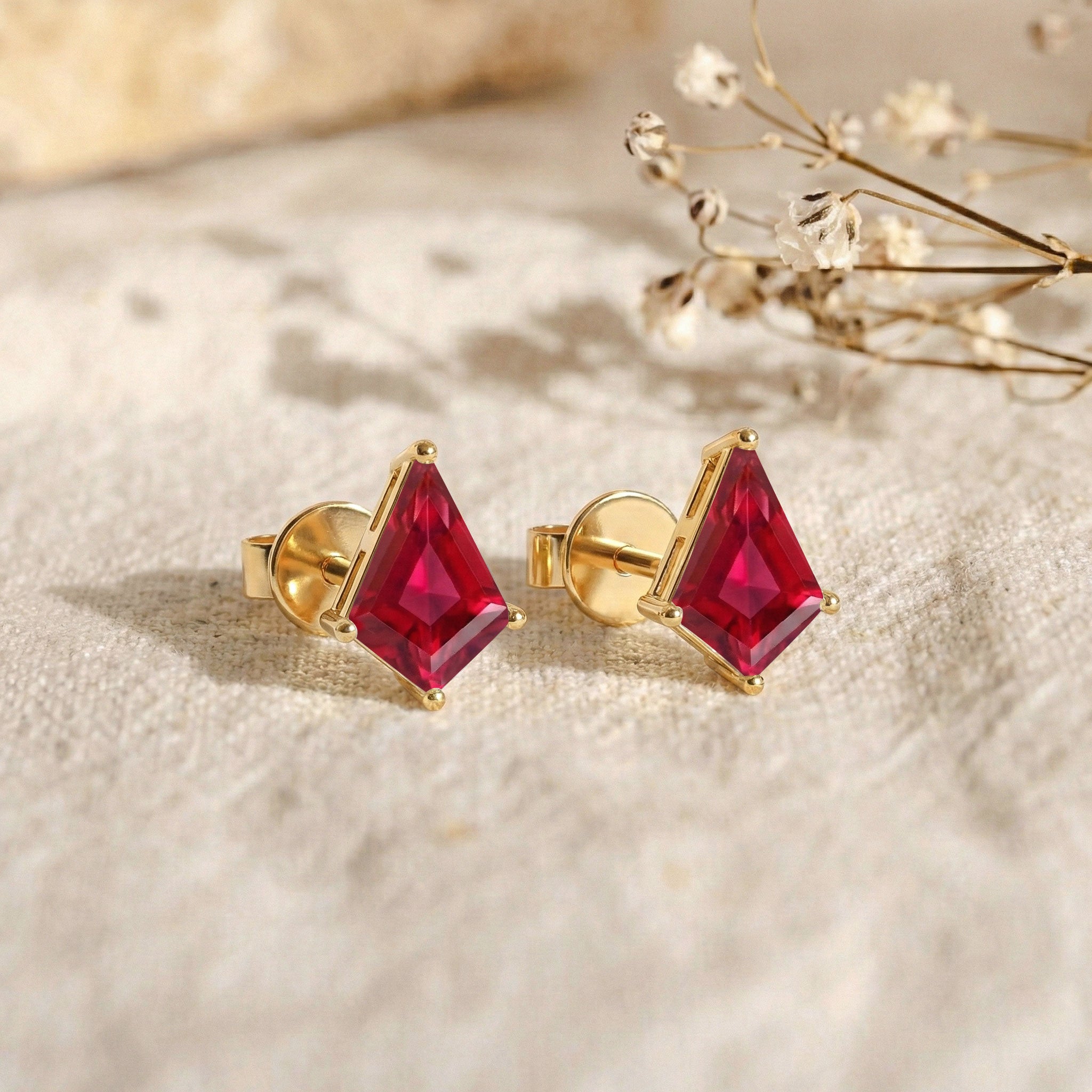Ruby Kite Stud Earrings in 925 Sterling Silver 7x5 MM 1.50ct