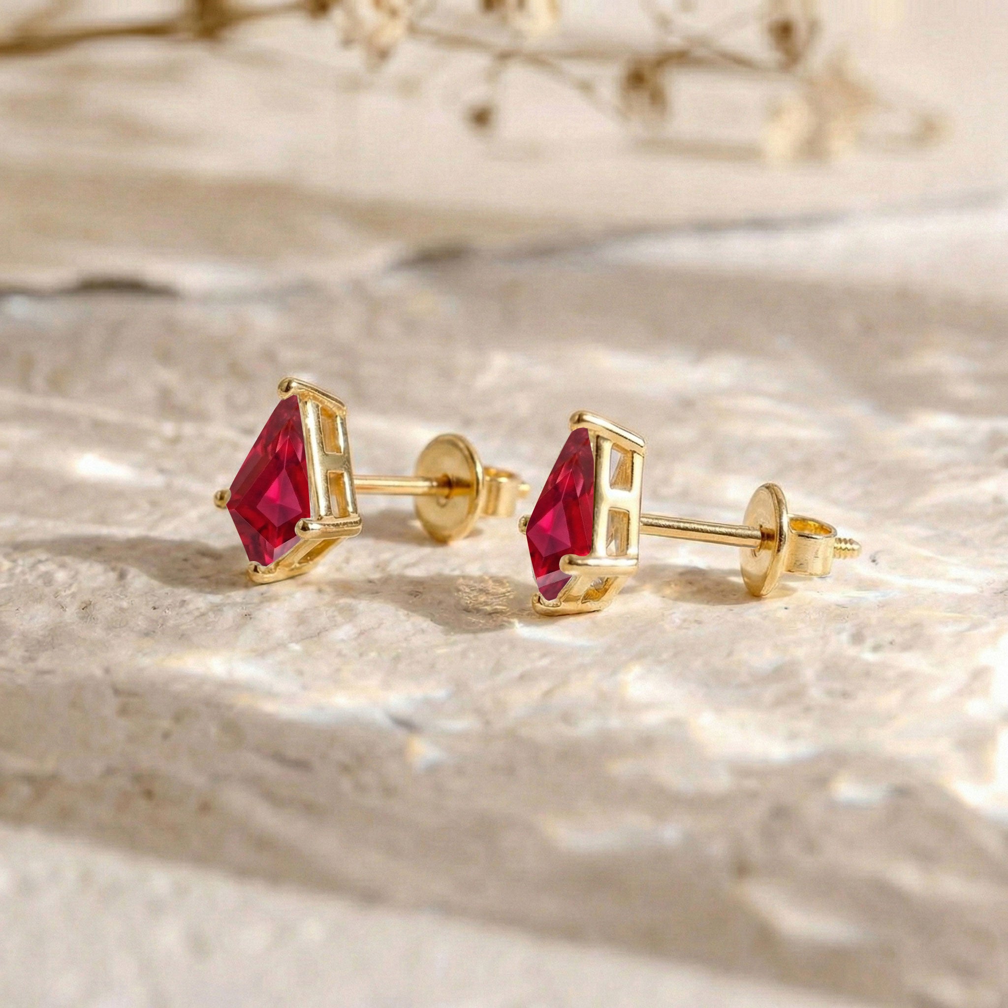 Ruby Kite Stud Earrings in 925 Sterling Silver 7x5 MM 1.50ct