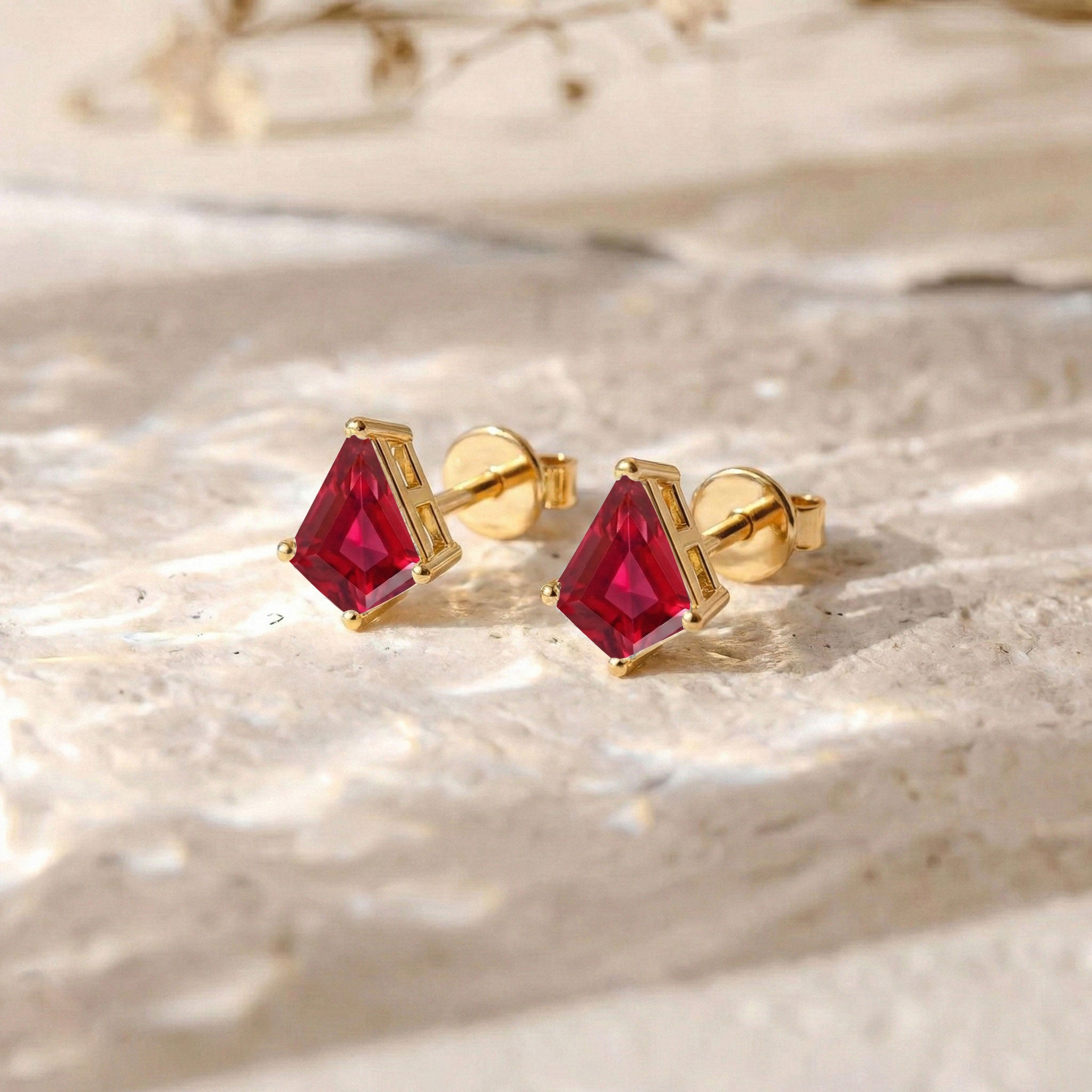 Ruby Kite Stud Earrings in 925 Sterling Silver 7x5 MM 1.50ct