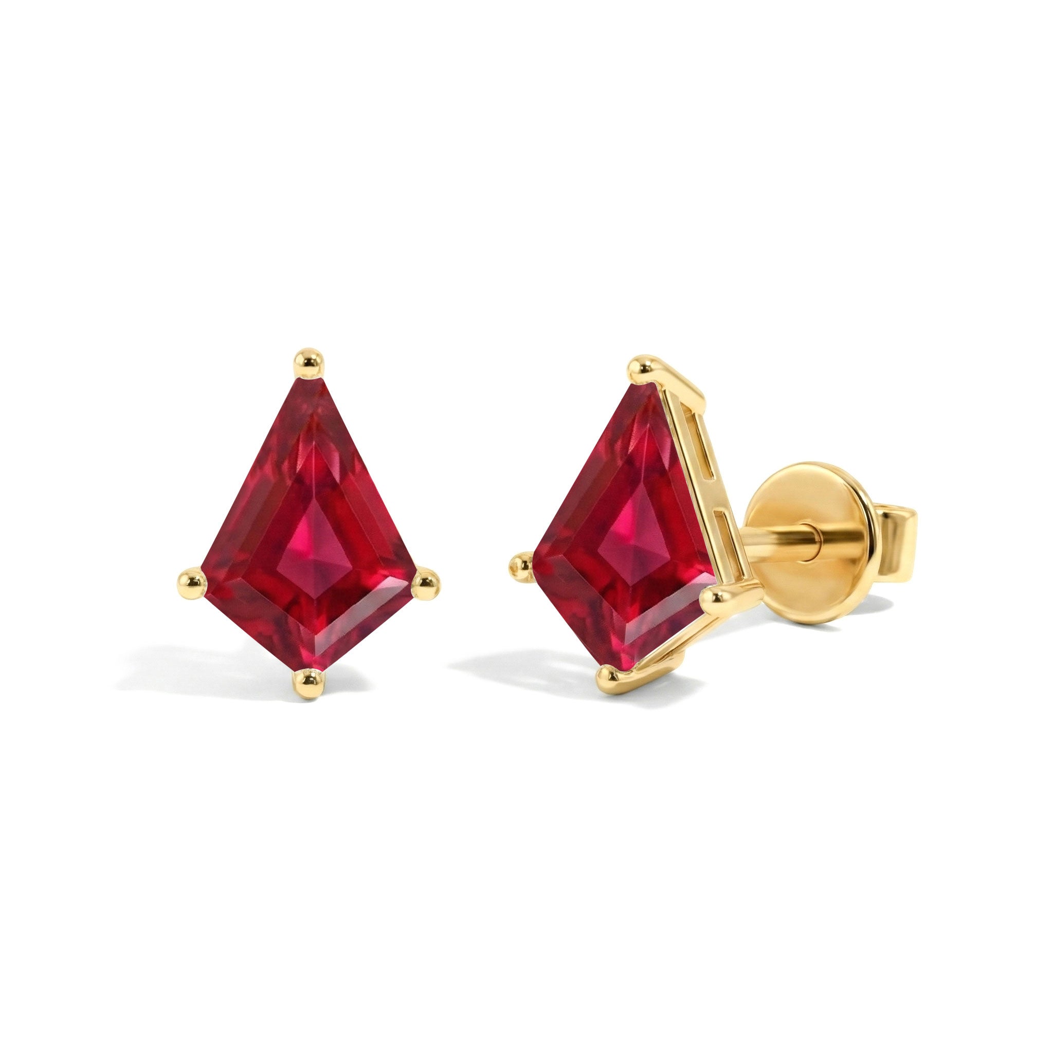 Ruby Kite Stud Earrings in Yellow Gold Plated 7x5 MM 1.50ct