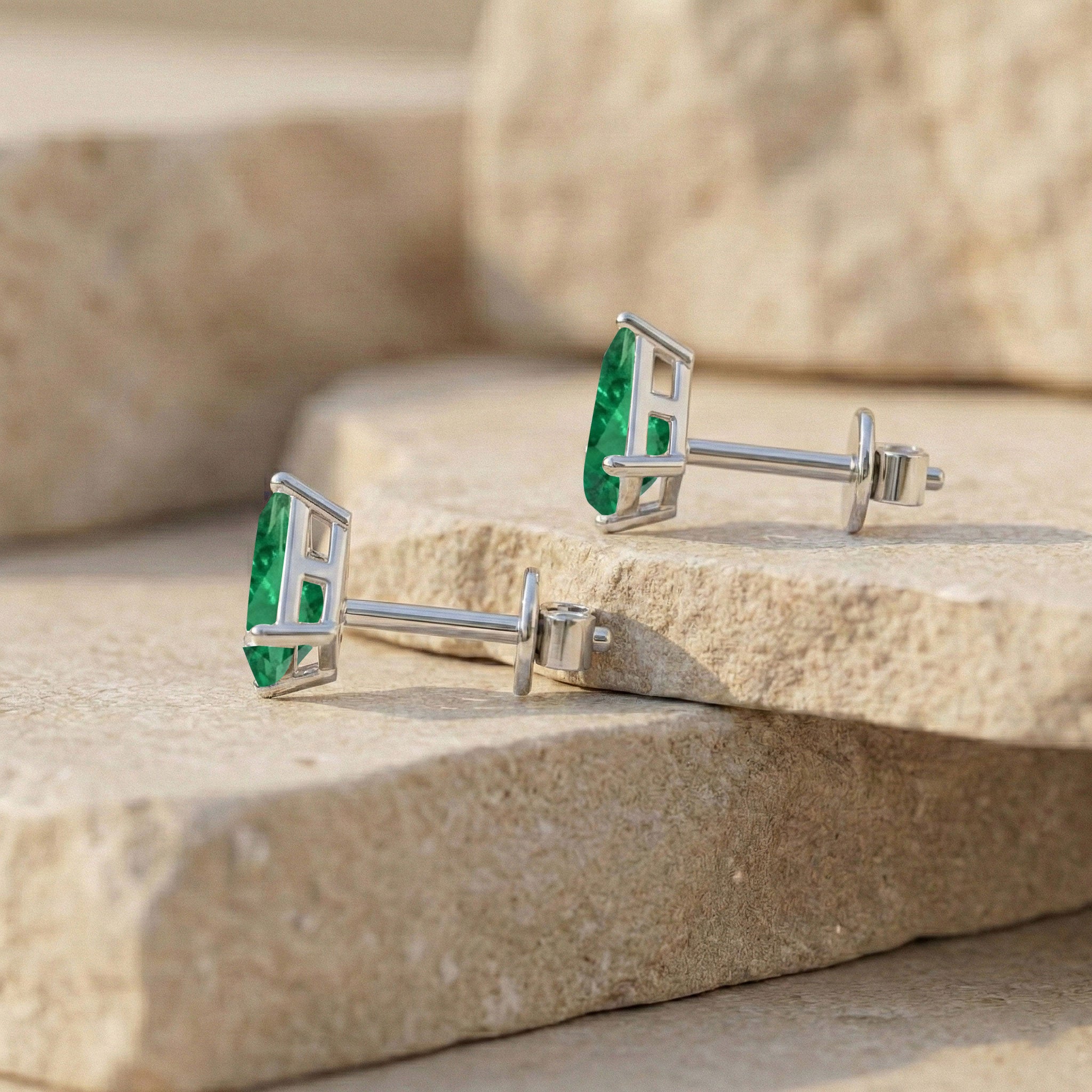 Emerald Kite Stud Earrings in 925 Sterling Silver 7x5 MM 1.50ct
