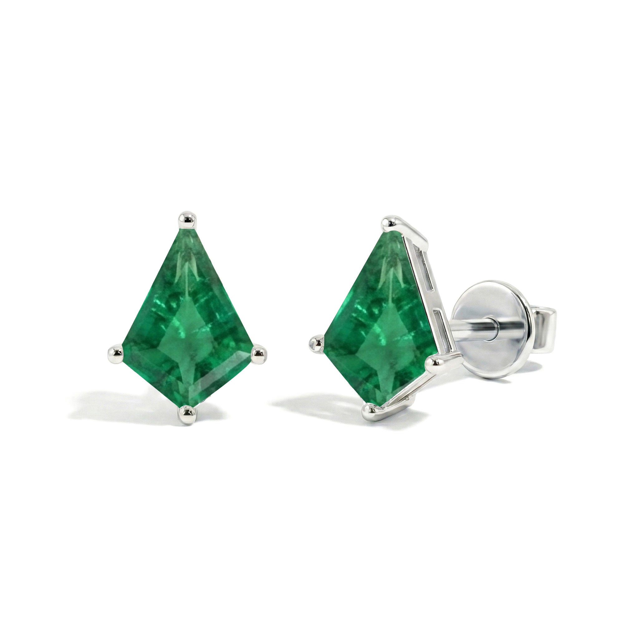 Emerald Kite Stud Earrings in 925 Sterling Silver 7x5 MM 1.50ct