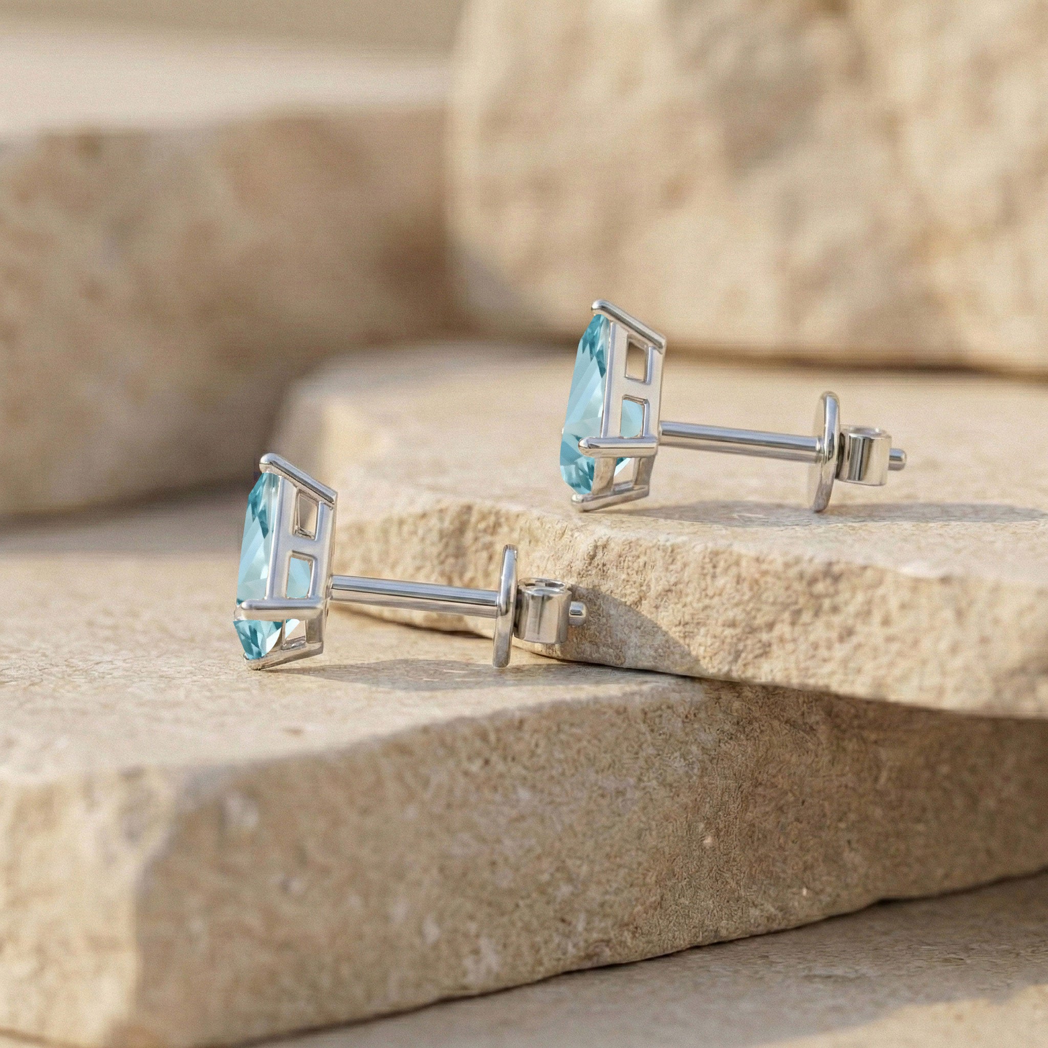 Aquamarine Kite Stud Earrings in 925 Sterling Silver 7x5 MM 1.50ct