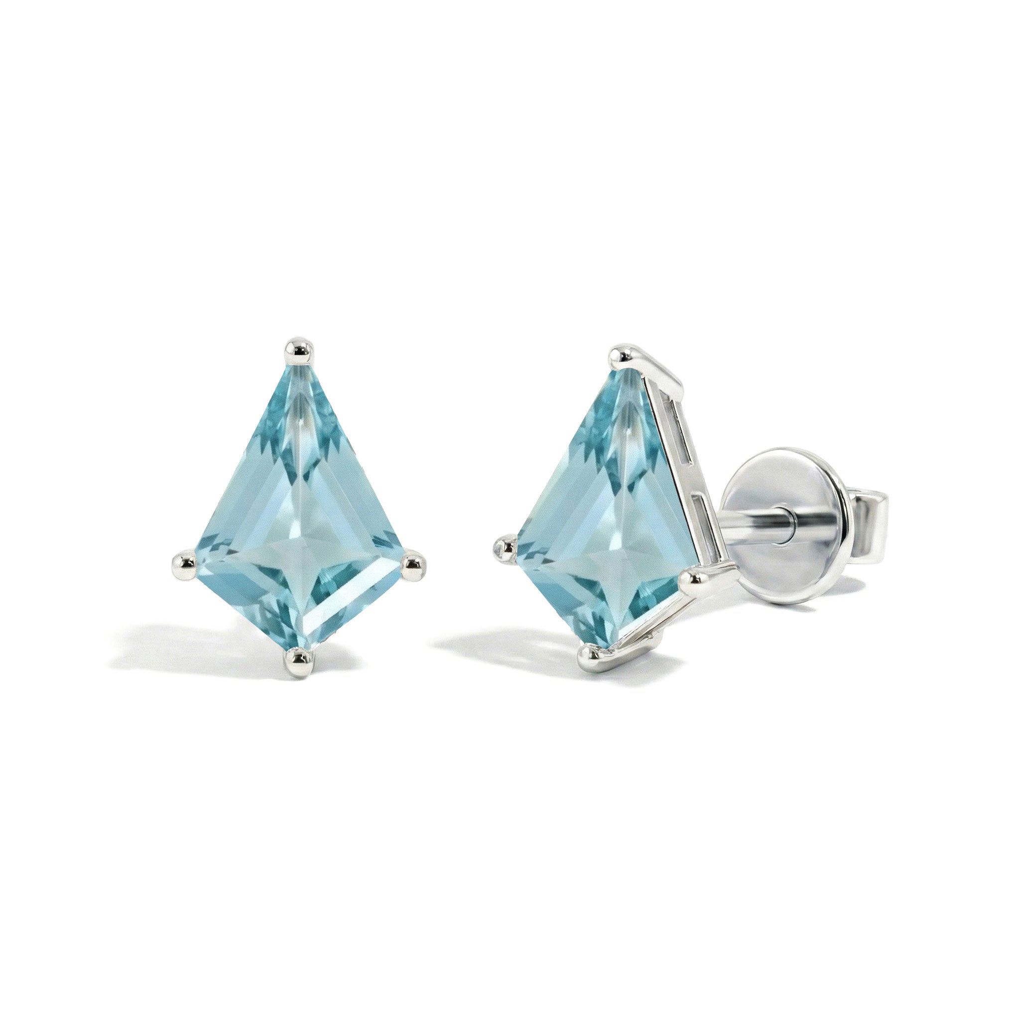 Aquamarine Kite Stud Earrings in 925 Sterling Silver 7x5 MM 1.50ct