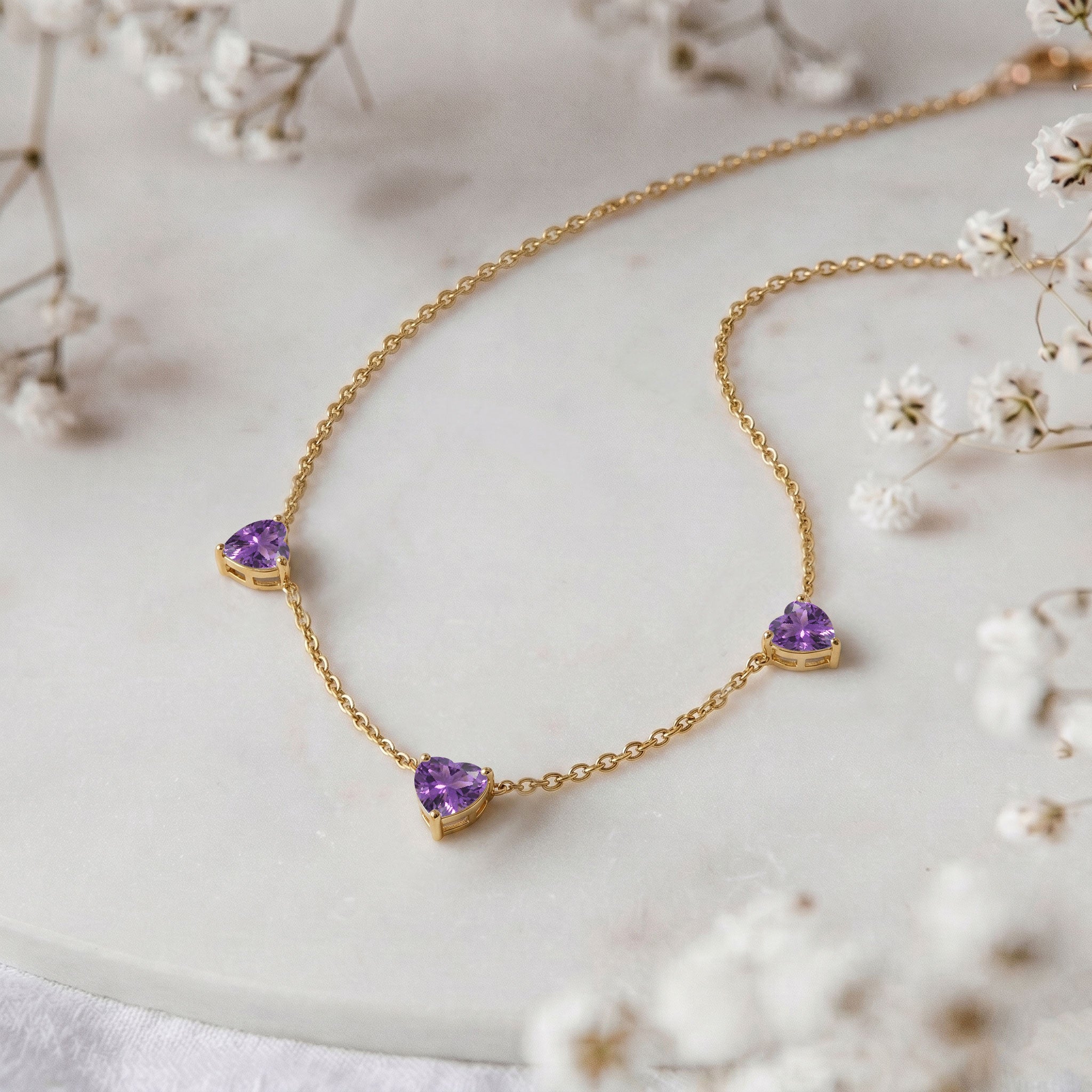 AAA Natural Amethyst Heart Necklace in 925 Sterling Silver