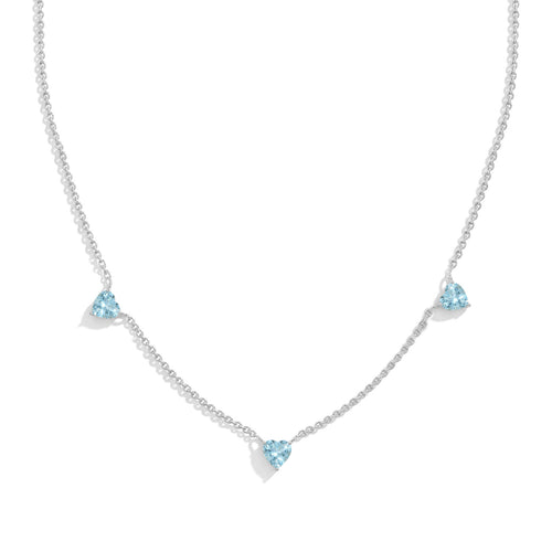 Aquamarine Heart Station Necklace in 925 Sterling Silver