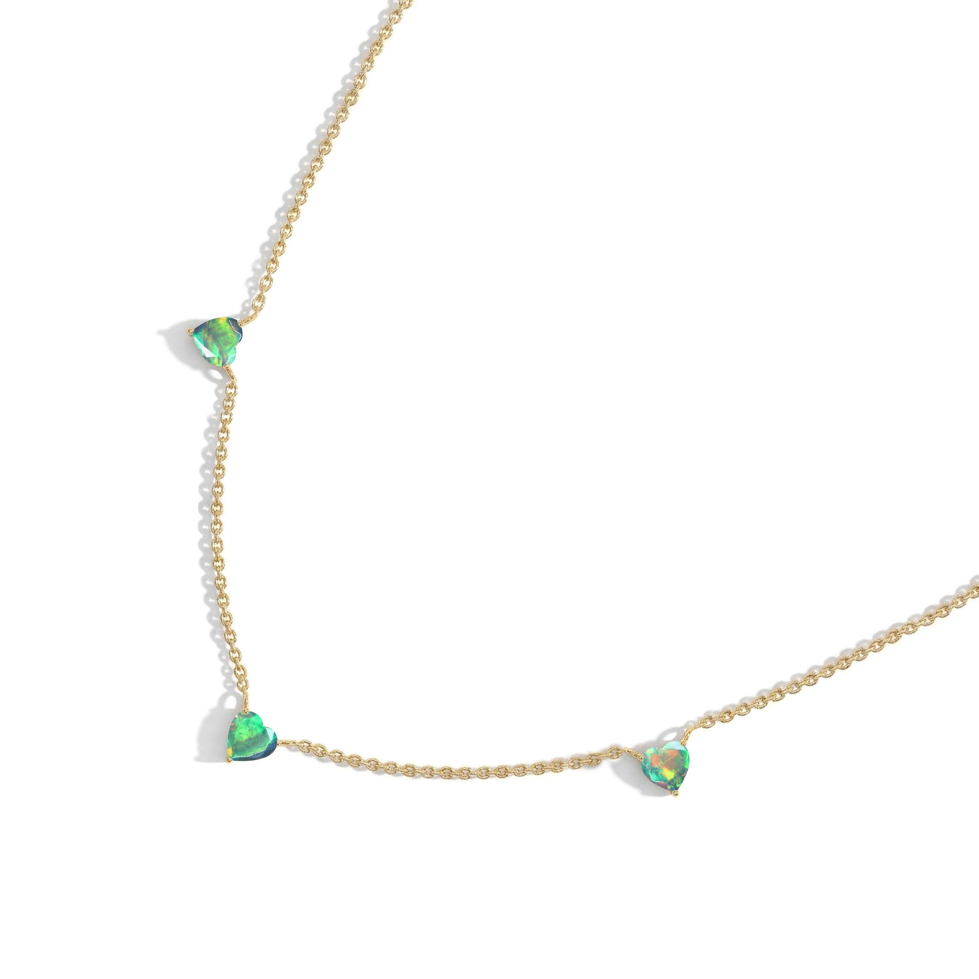 Natural Black Opal Heart Necklace on a delicate 16-inch chain for everyday wear.
