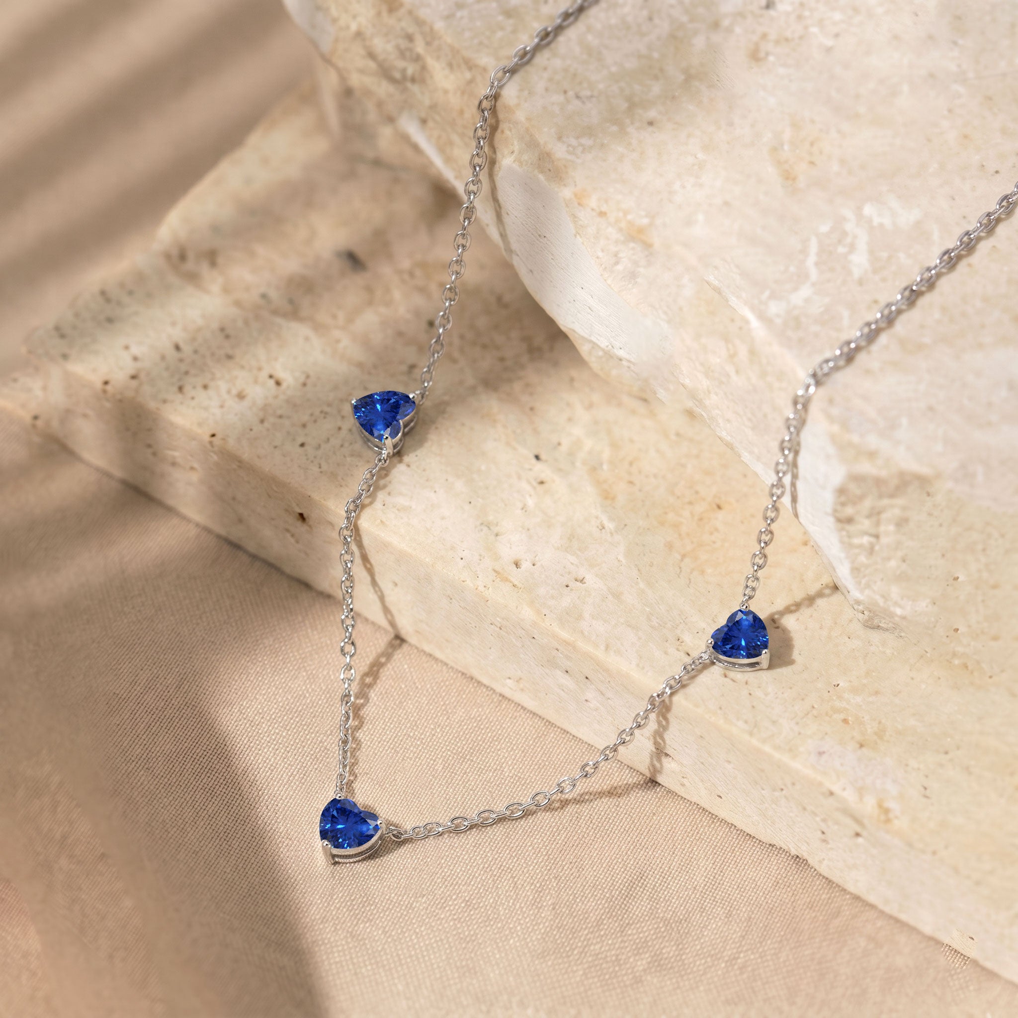 Blue Sapphire gemstone necklace in 925 Sterling Silver for women.
