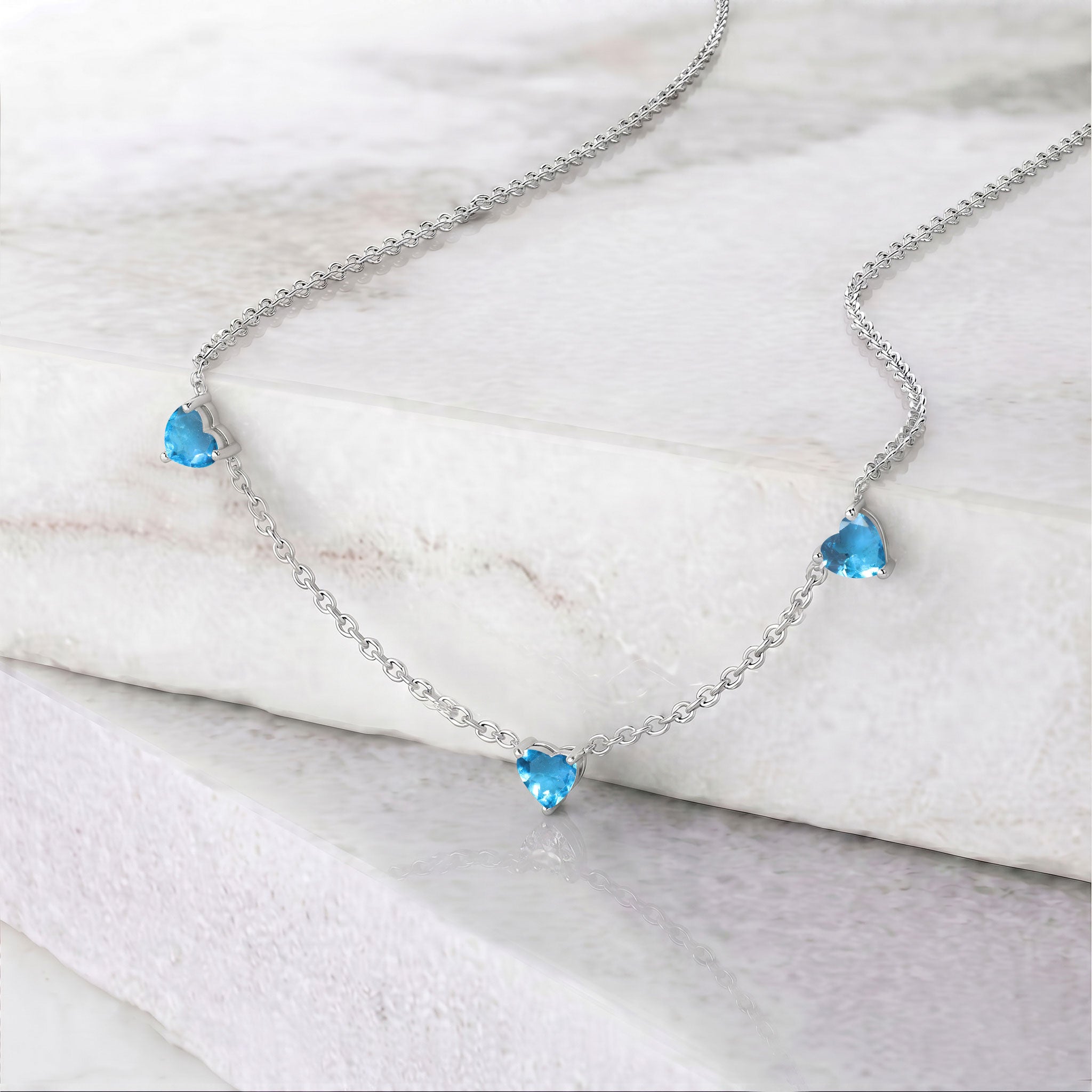 Natural Blue Topaz gemstone necklace in 925 Sterling Silver for women.
