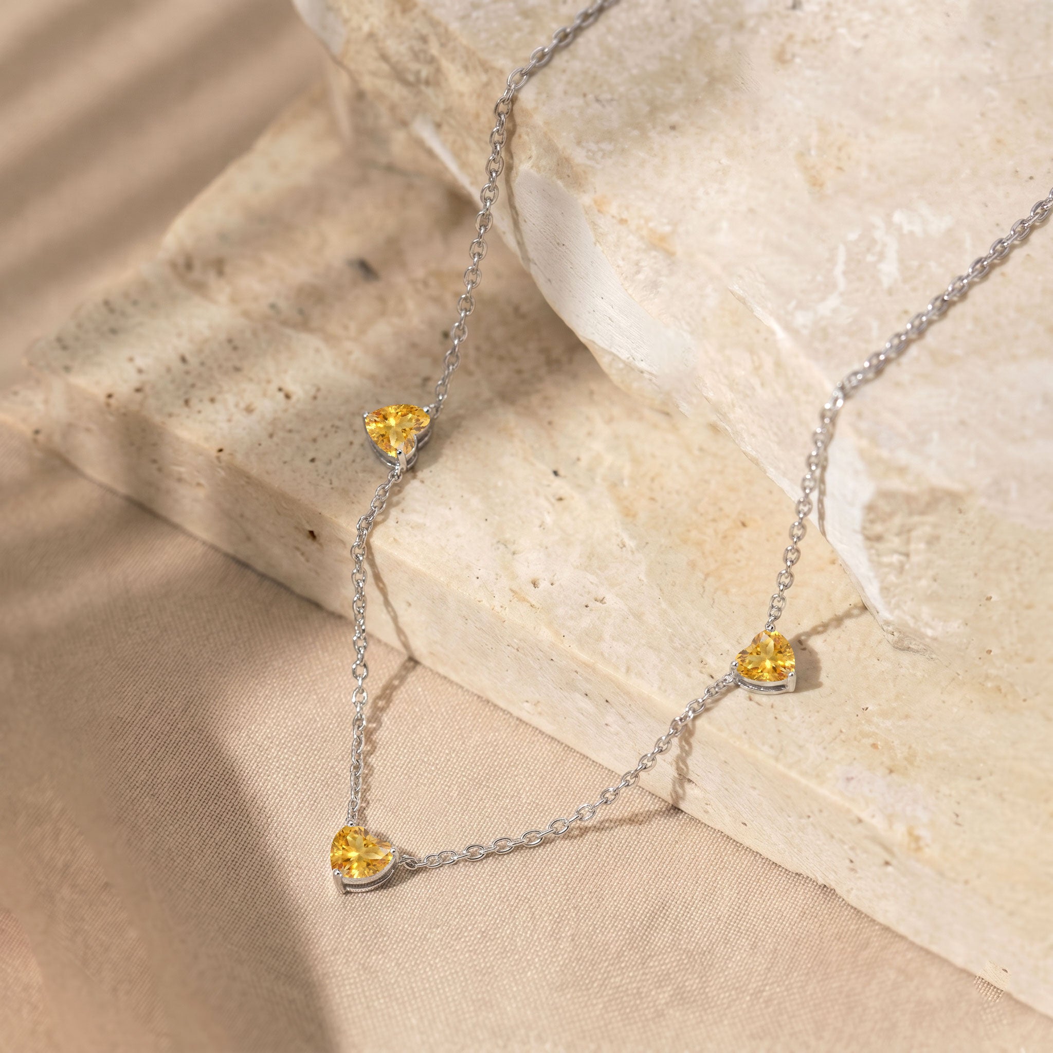 Natural Citrine gemstone necklace in 925 Sterling Silver for women.
