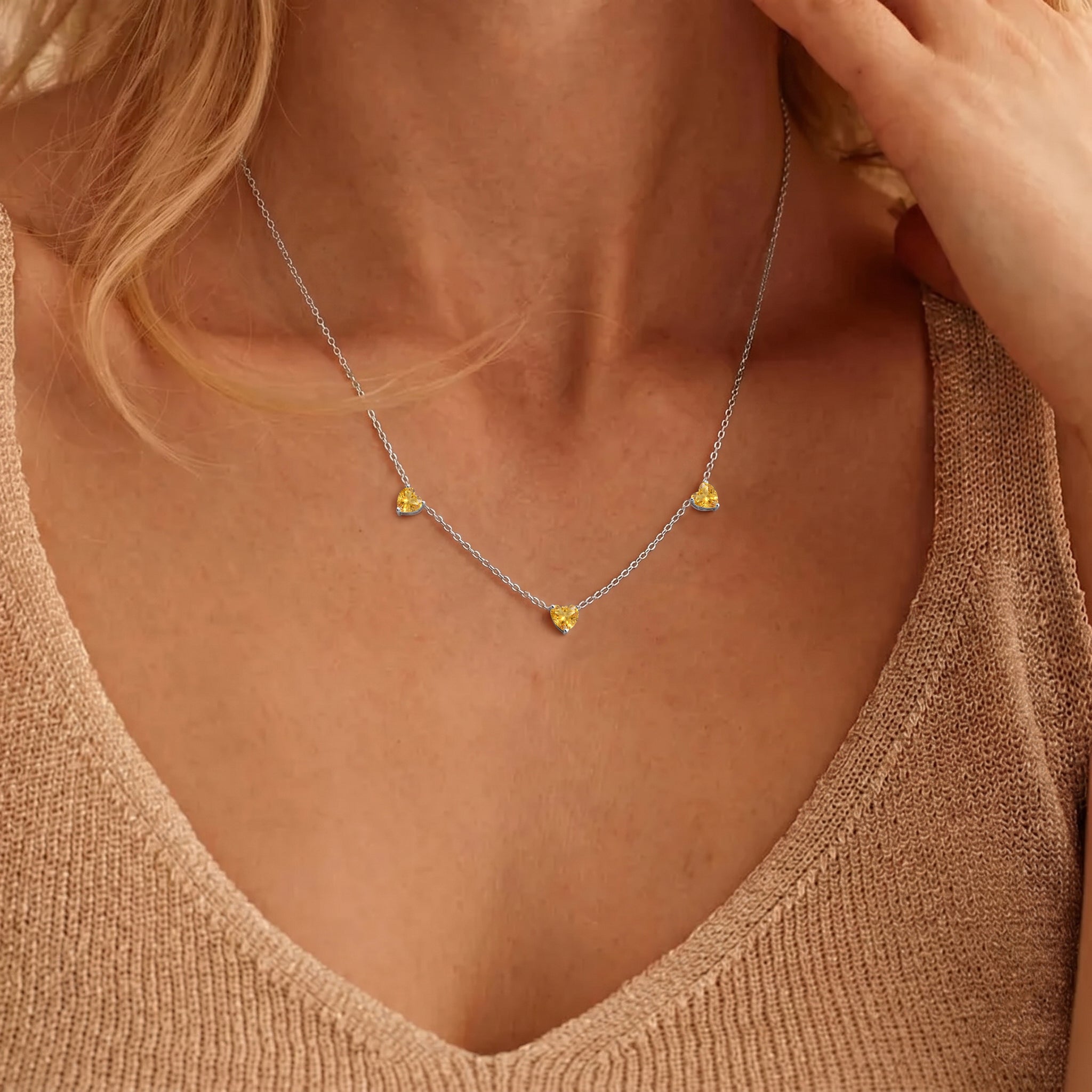 Minimalist AAA Natural Citrine Heart Necklace handcrafted in Sterling Silver.
