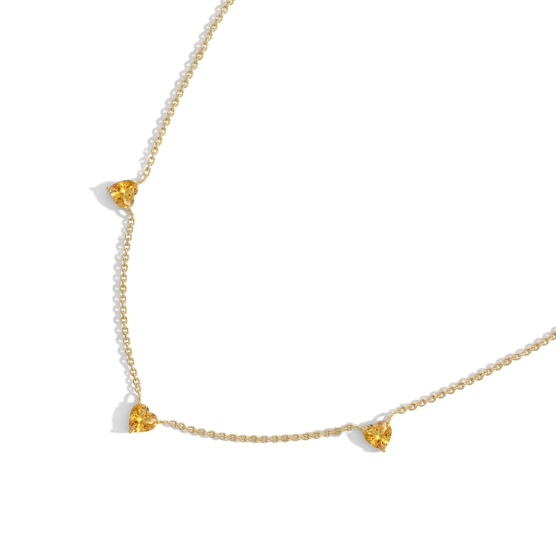 Natural Citrine Heart Necklace on a delicate 16-inch chain for everyday wear.
