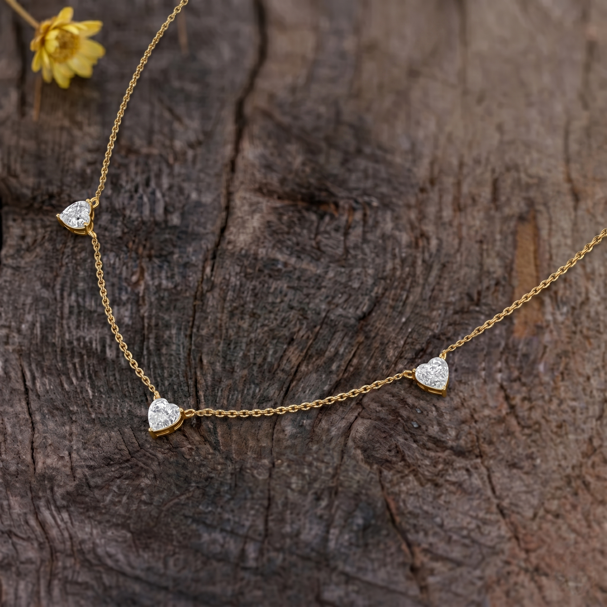 AAA Grade Natural Moissanite Three Stone Heart Necklace, handcrafted gemstone jewelry gift for her."
