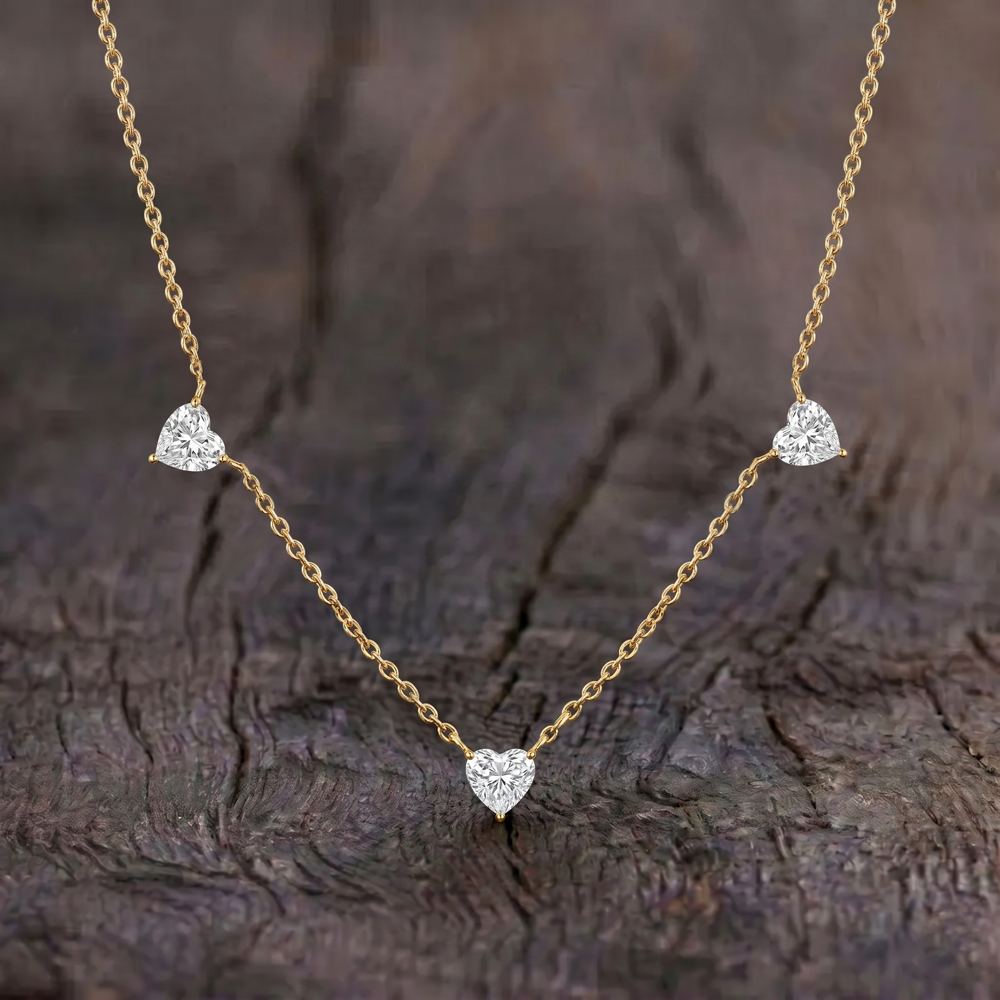 AAA Grade Natural Moissanite Three Stone Heart Necklace in 925 Sterling Silver for women.
