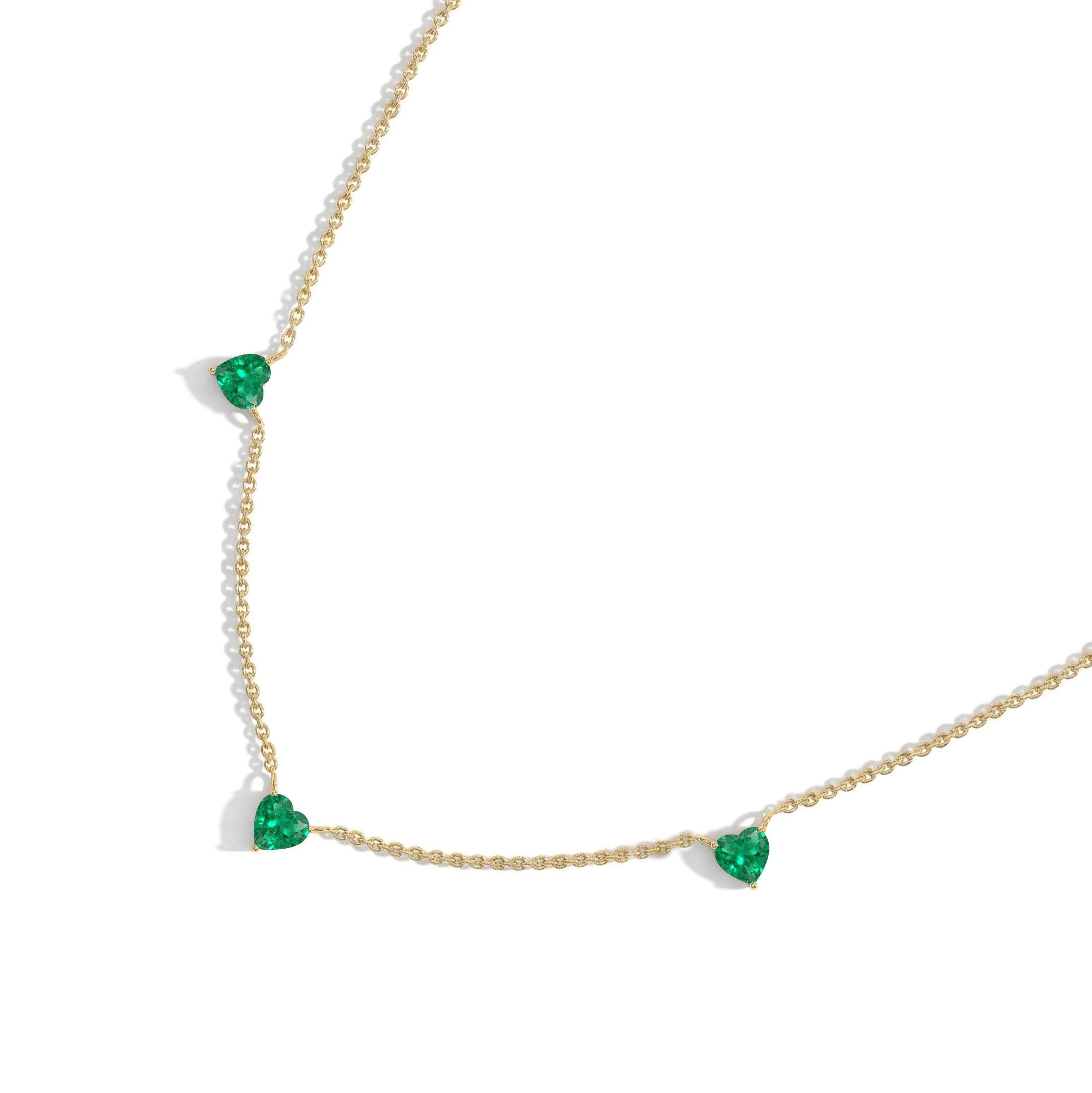 Emerald Heart Necklace on a delicate 16-inch chain for everyday wear.
