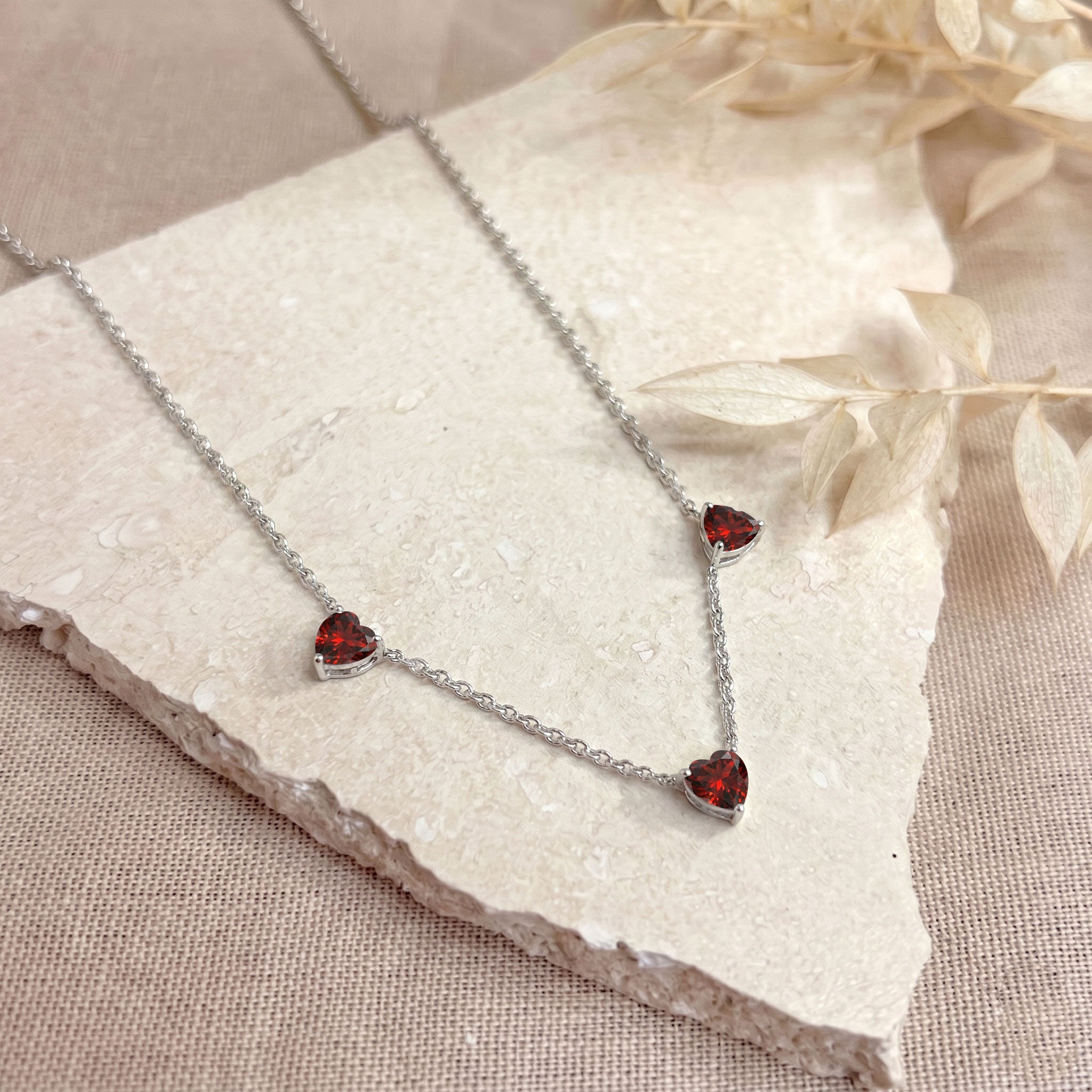 Natural Garnet gemstone necklace in 925 Sterling Silver for women.
