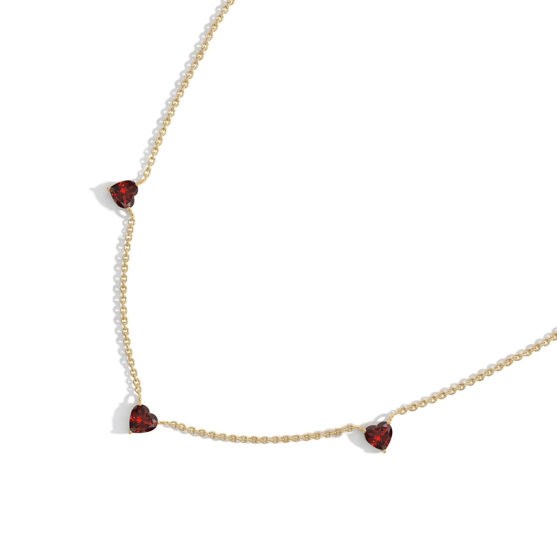 Natural Garnet Heart Necklace on a delicate 16-inch chain for everyday wear.
