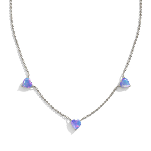 Natural Lavender Opal Heart Necklace in 925 Sterling Silver