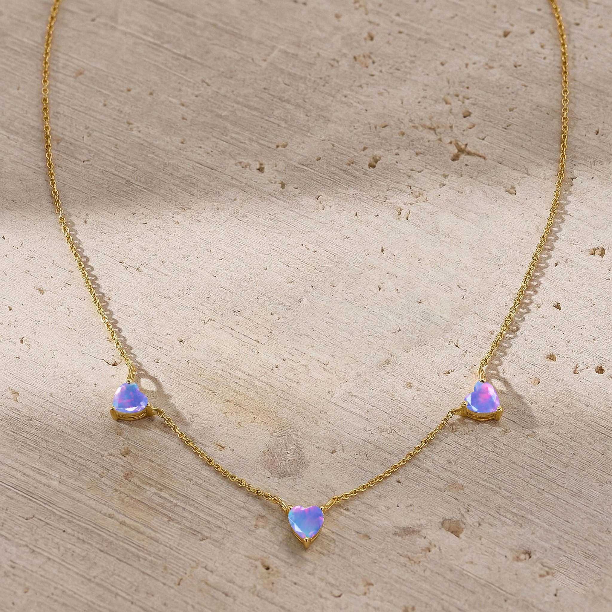 Lavender Opal gemstone necklace in 925 Sterling Silver for women.

