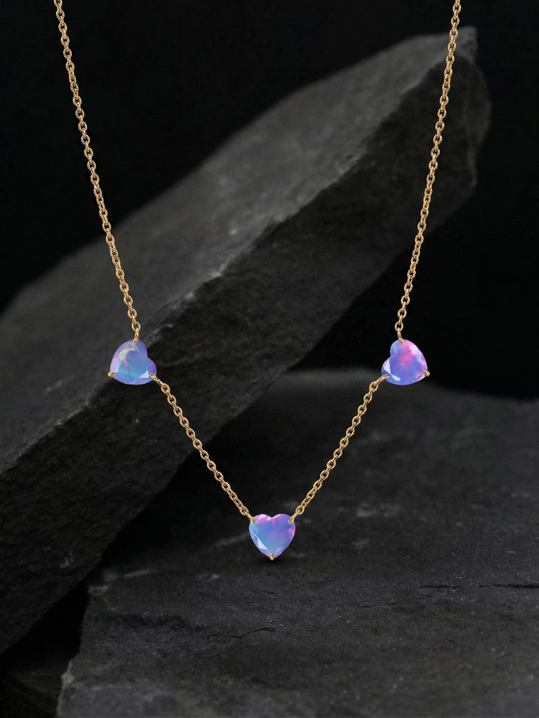 Minimalist AAA Lavender Opal Heart Necklace handcrafted in Sterling Silver.
